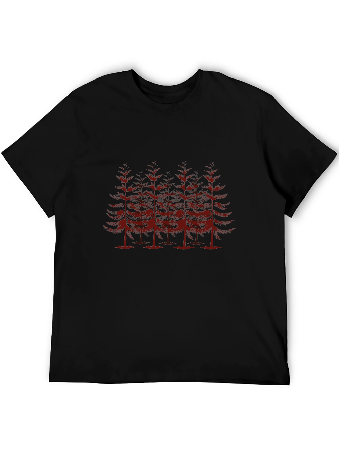 Mens Black T-Shirt with Red Pine Tree Design