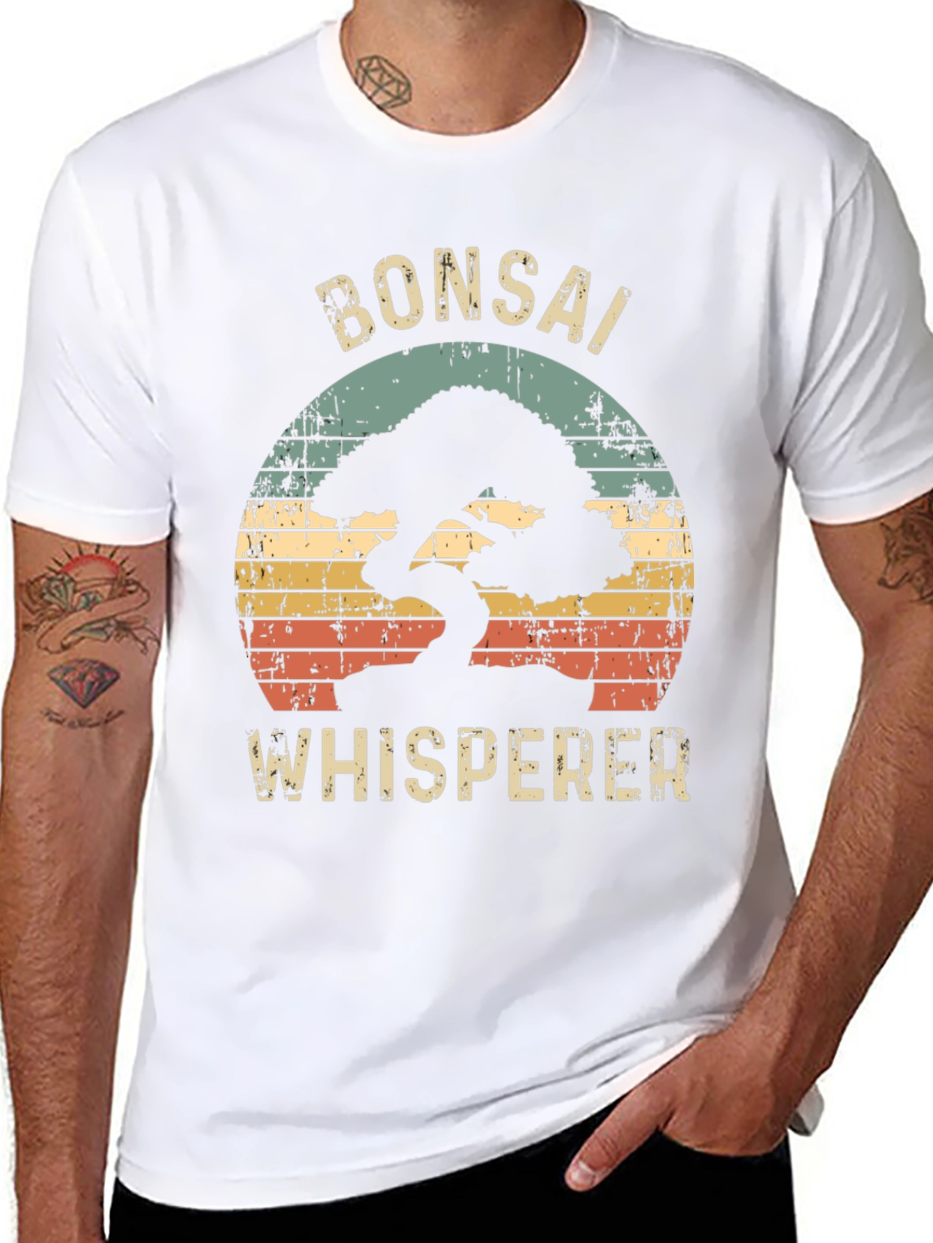 Bonsai Whisperer Graphic Tee - Retro Sunset Design