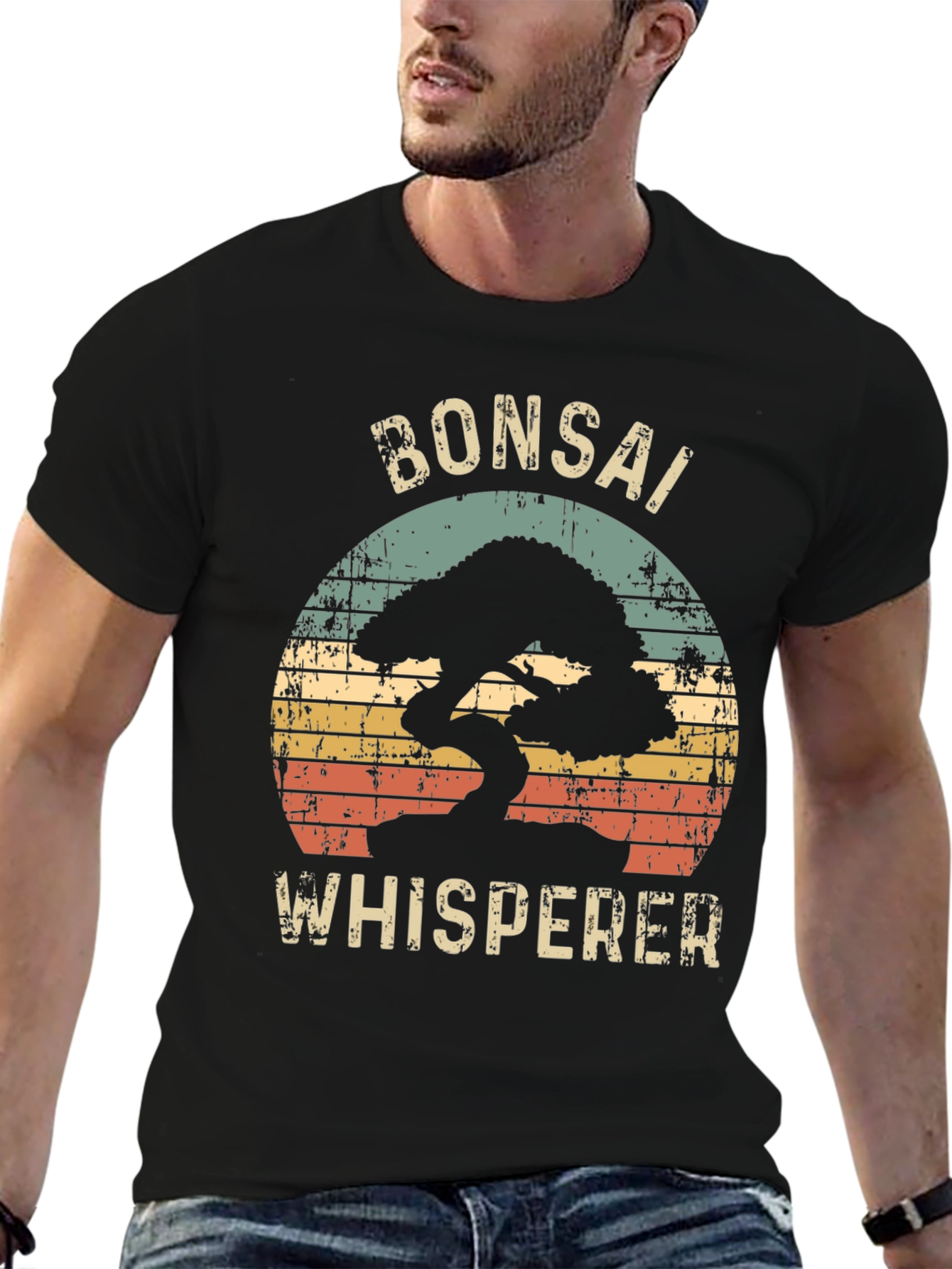 Bonsai Whisperer Graphic Tee - Retro Sunset Design