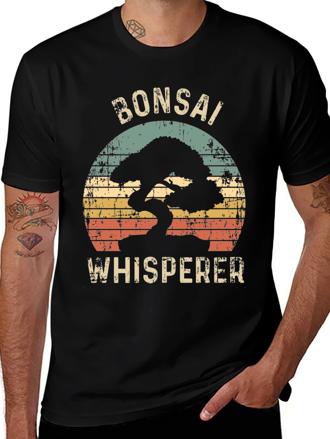 Bonsai Whisperer Graphic Tee - Retro Sunset Design