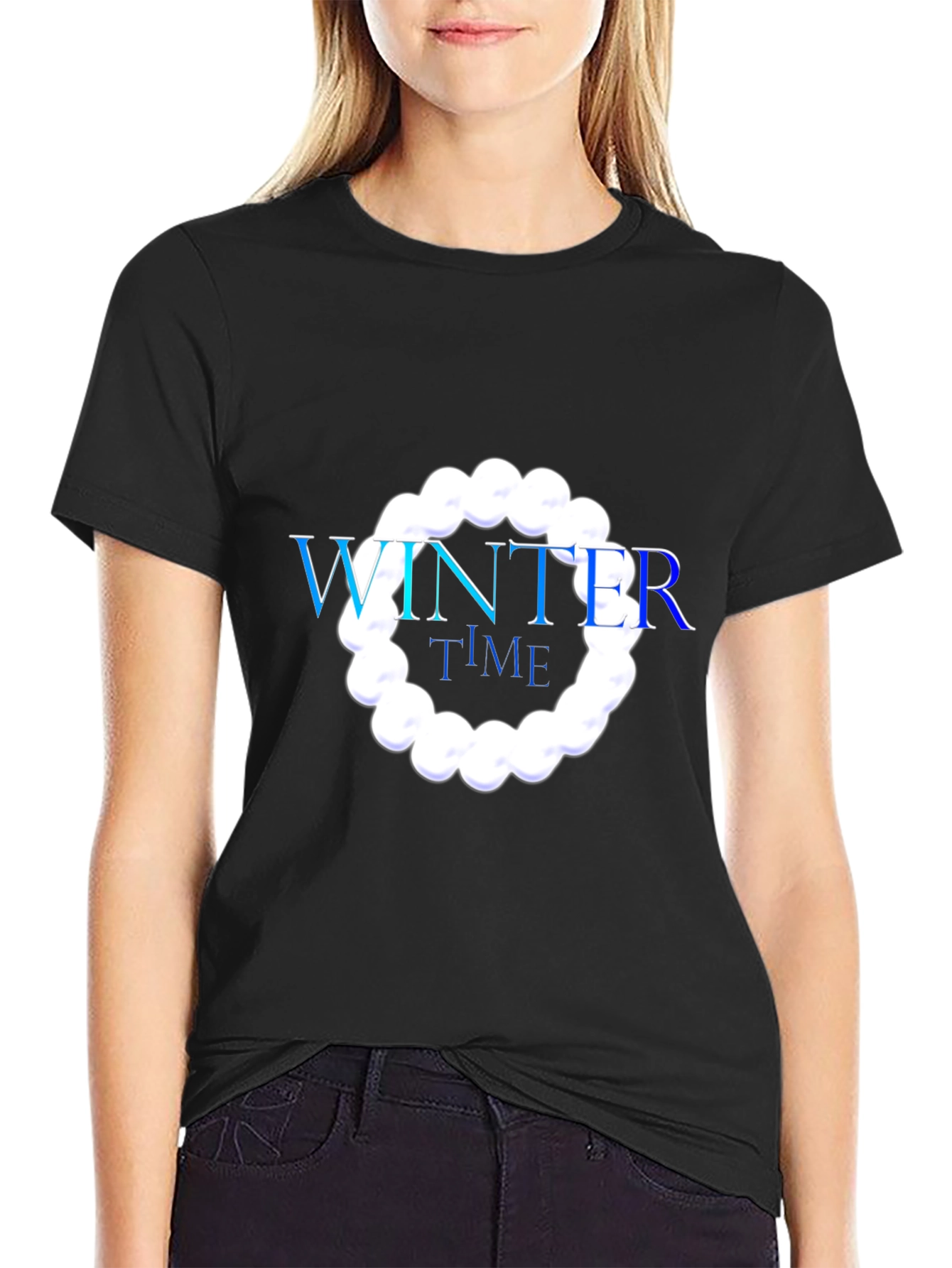 Winter Time Graphic Black T-Shirt
