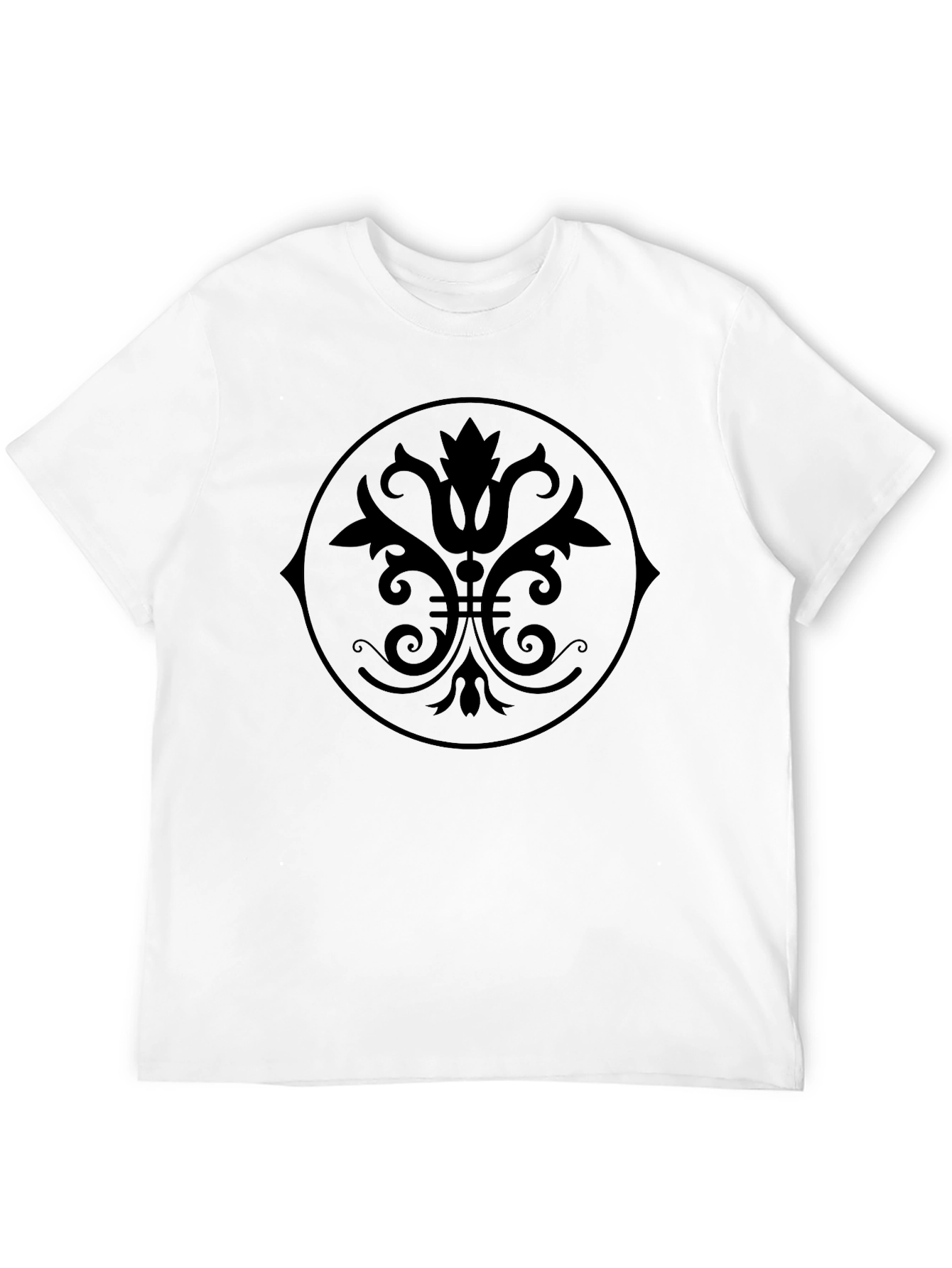 Black Graphic Tee - Floral Medallion Design
