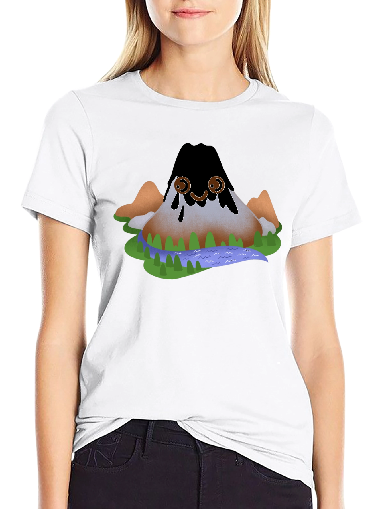 Cartoon Volcano Black T-Shirt