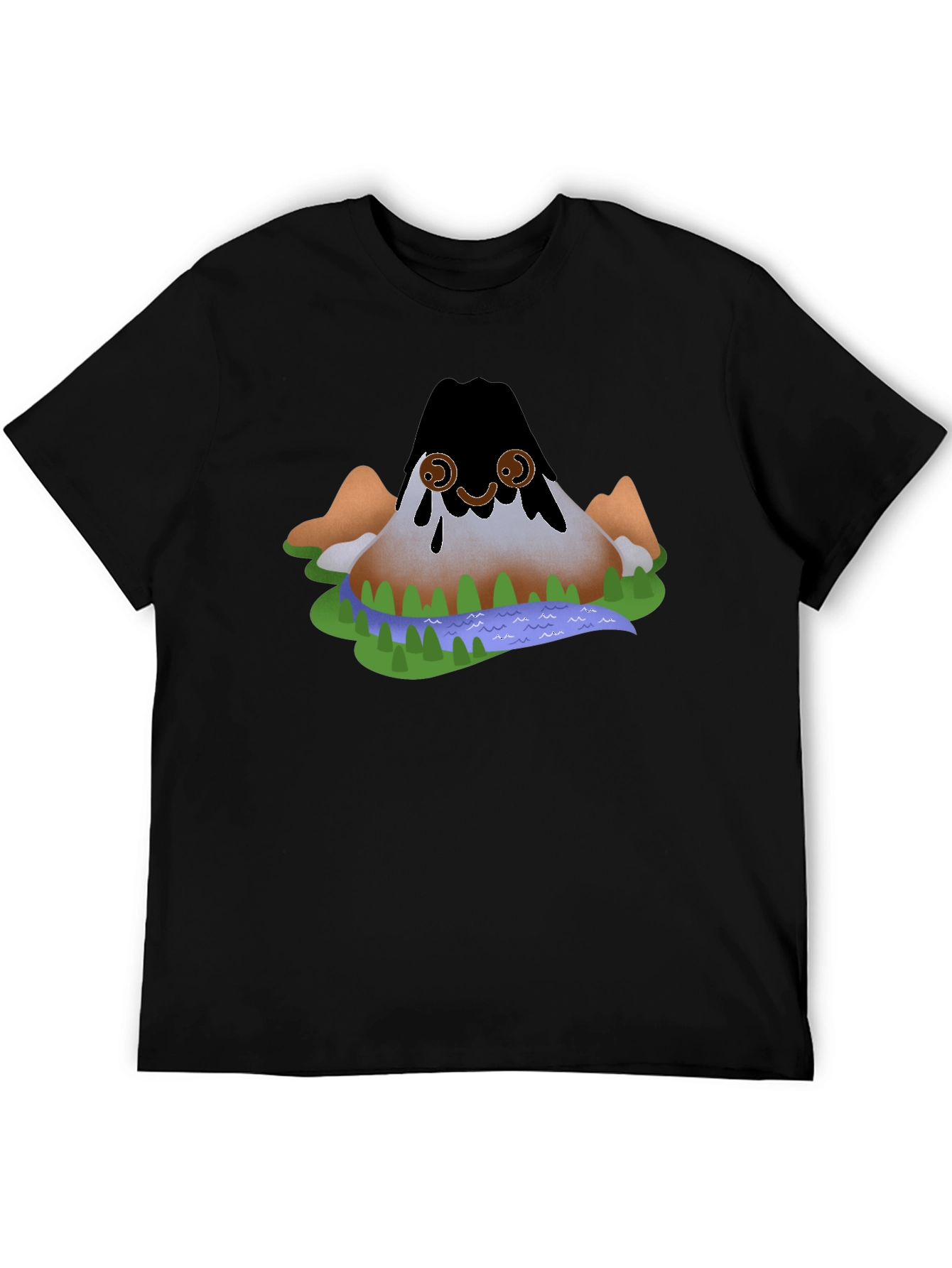Cartoon Volcano Black T-Shirt