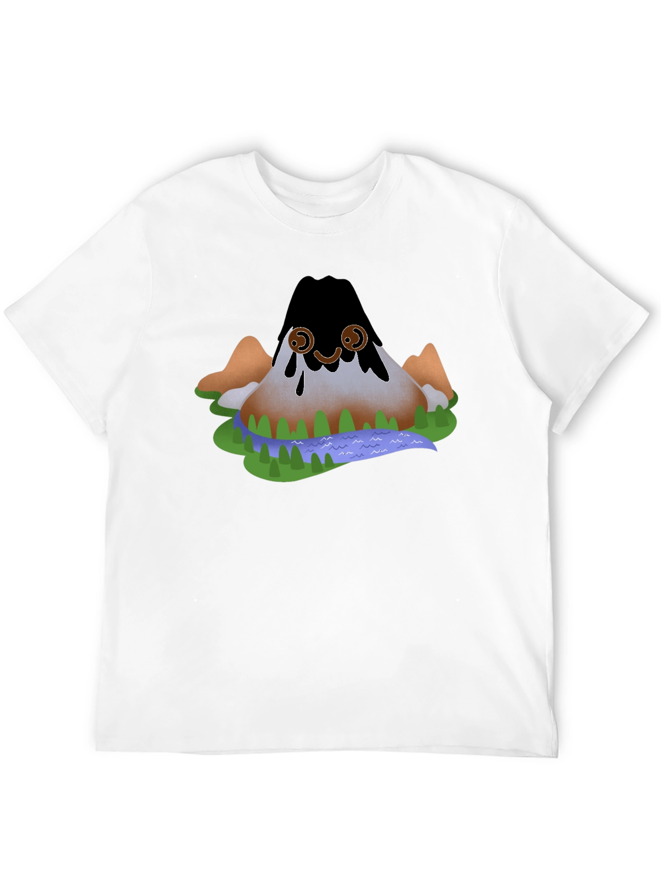 Cartoon Volcano Black T-Shirt