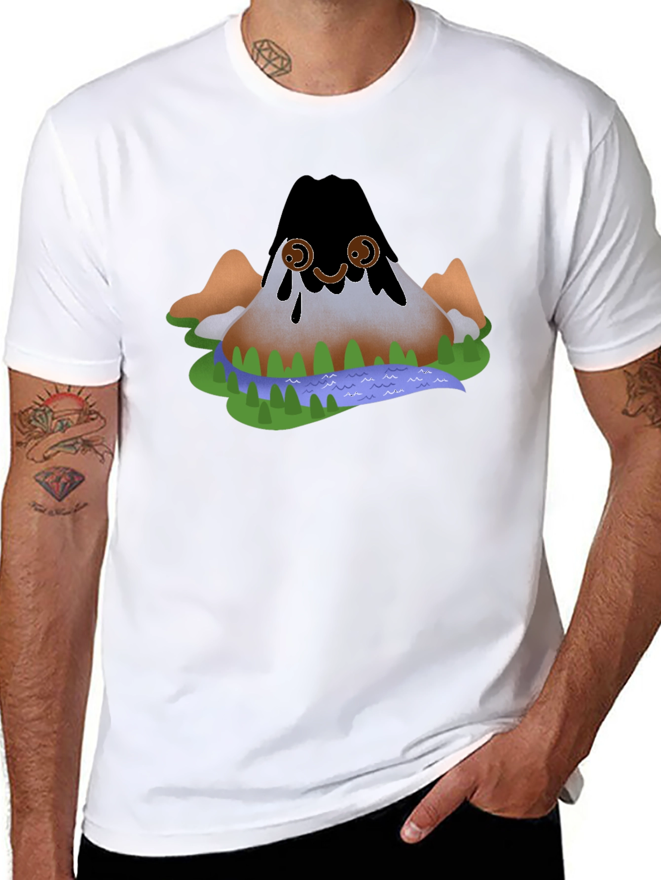 Cartoon Volcano Black T-Shirt