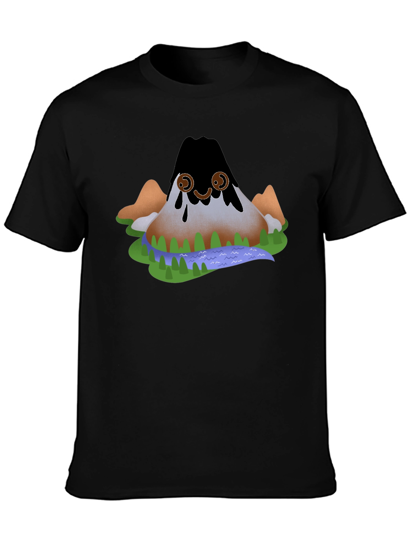 Cartoon Volcano Black T-Shirt