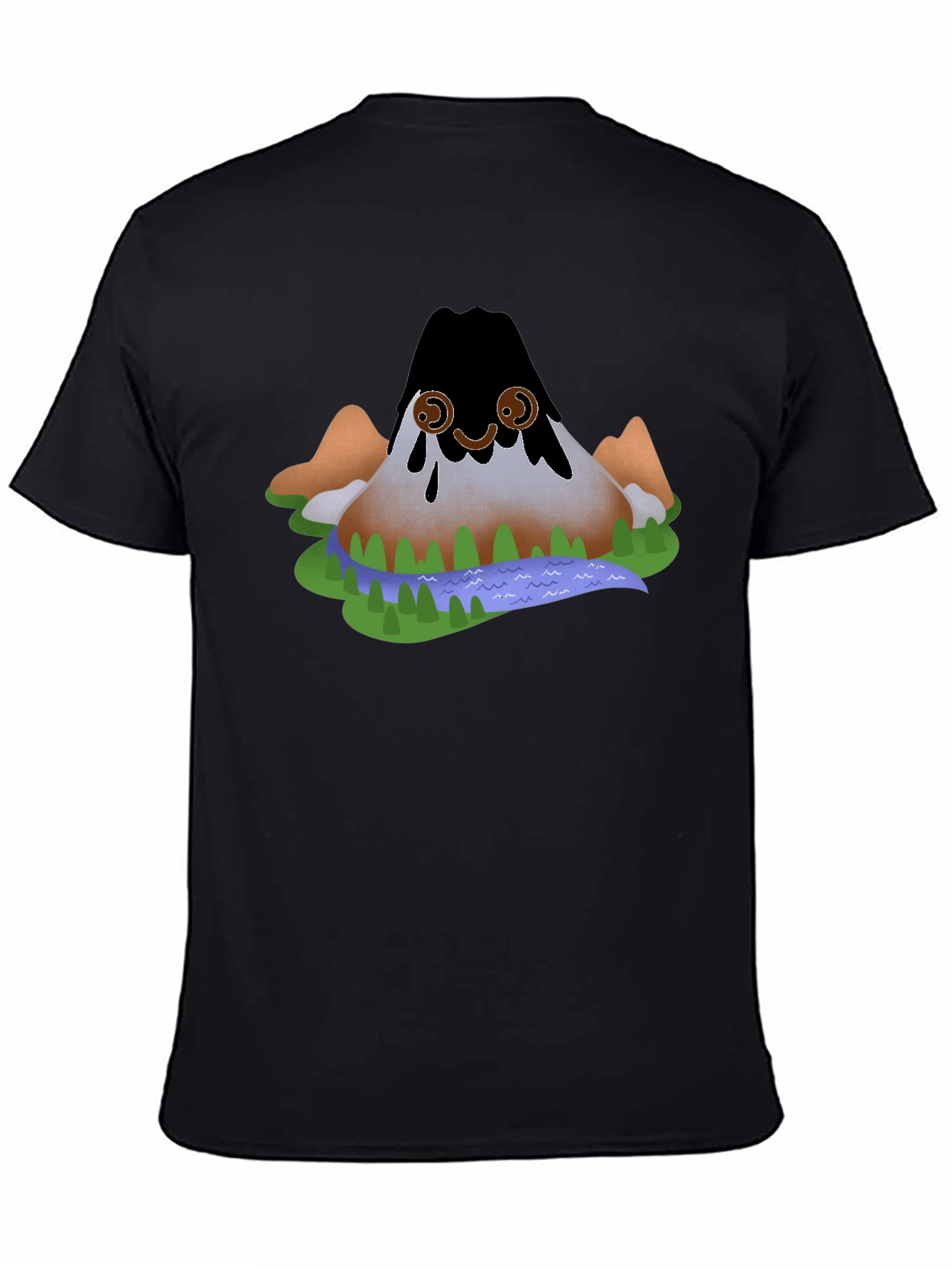 Cartoon Volcano Black T-Shirt