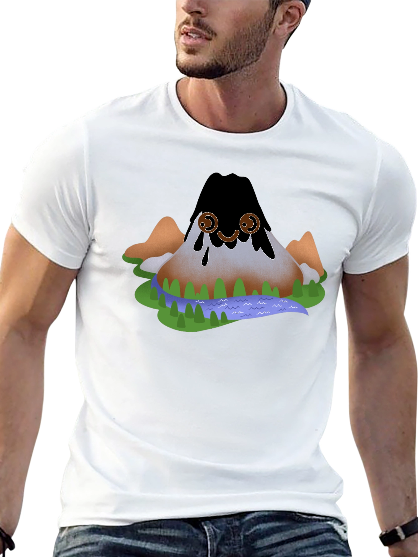 Cartoon Volcano Black T-Shirt