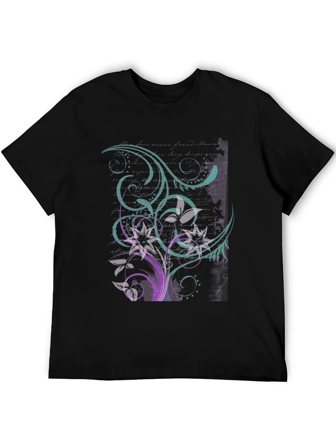Floral Swirl Graphic Tee - Black