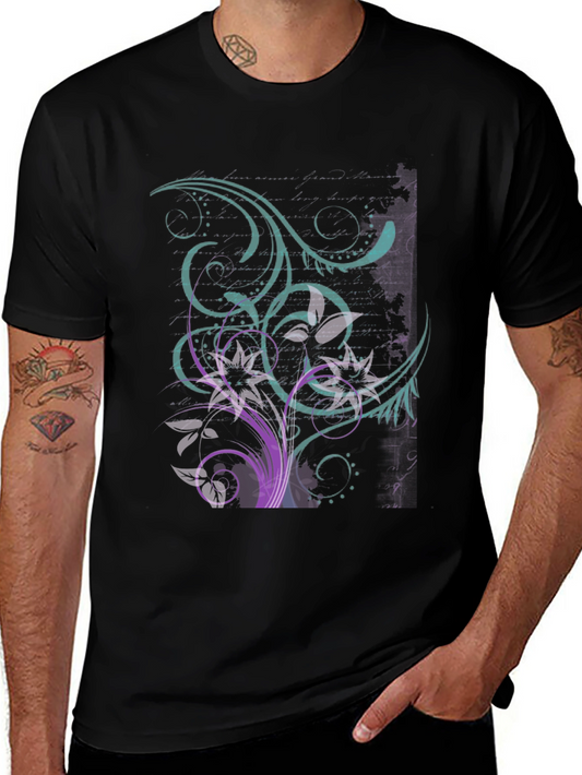 Floral Swirl Graphic Tee - Black
