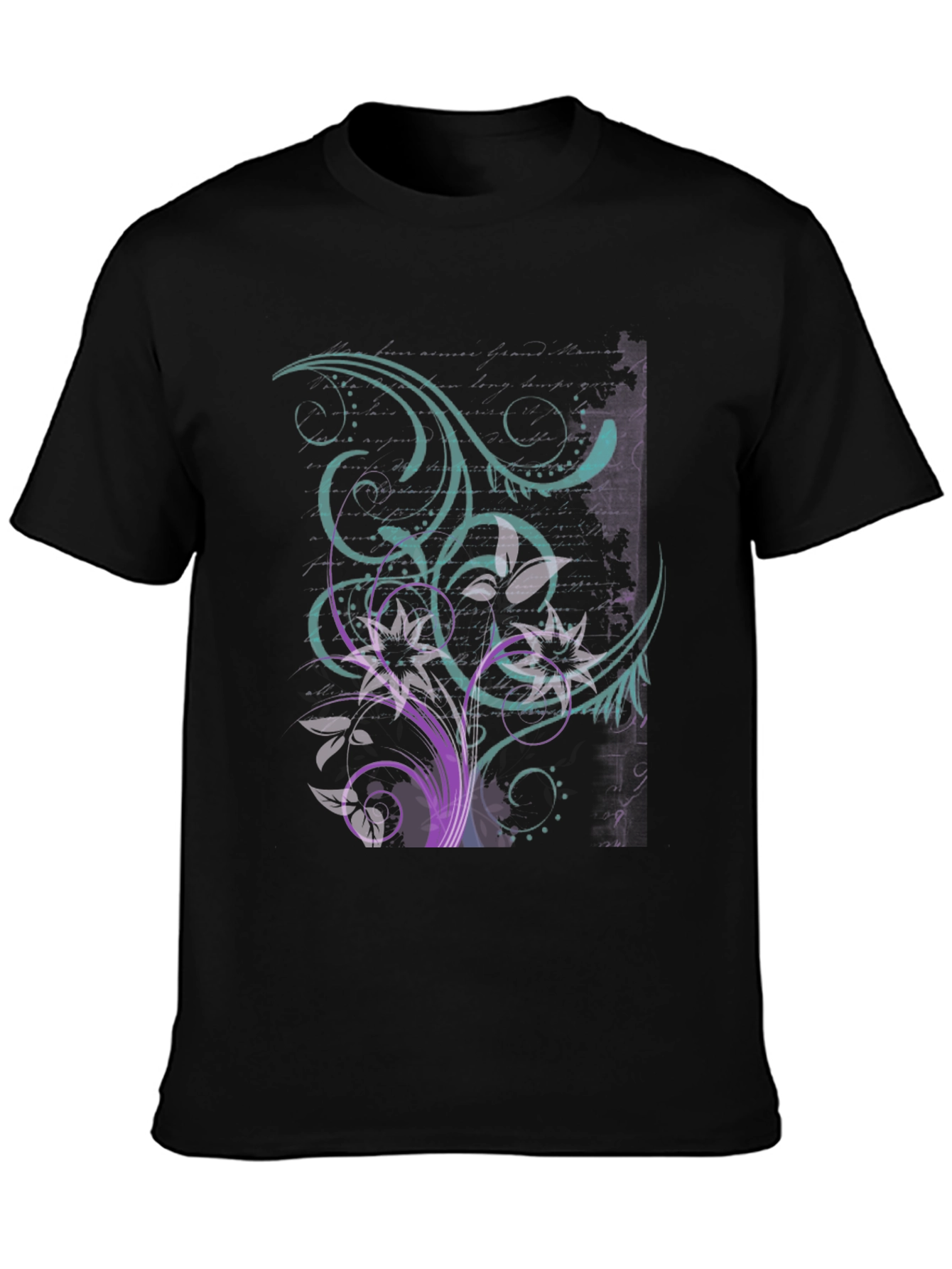 Floral Swirl Graphic Tee - Black