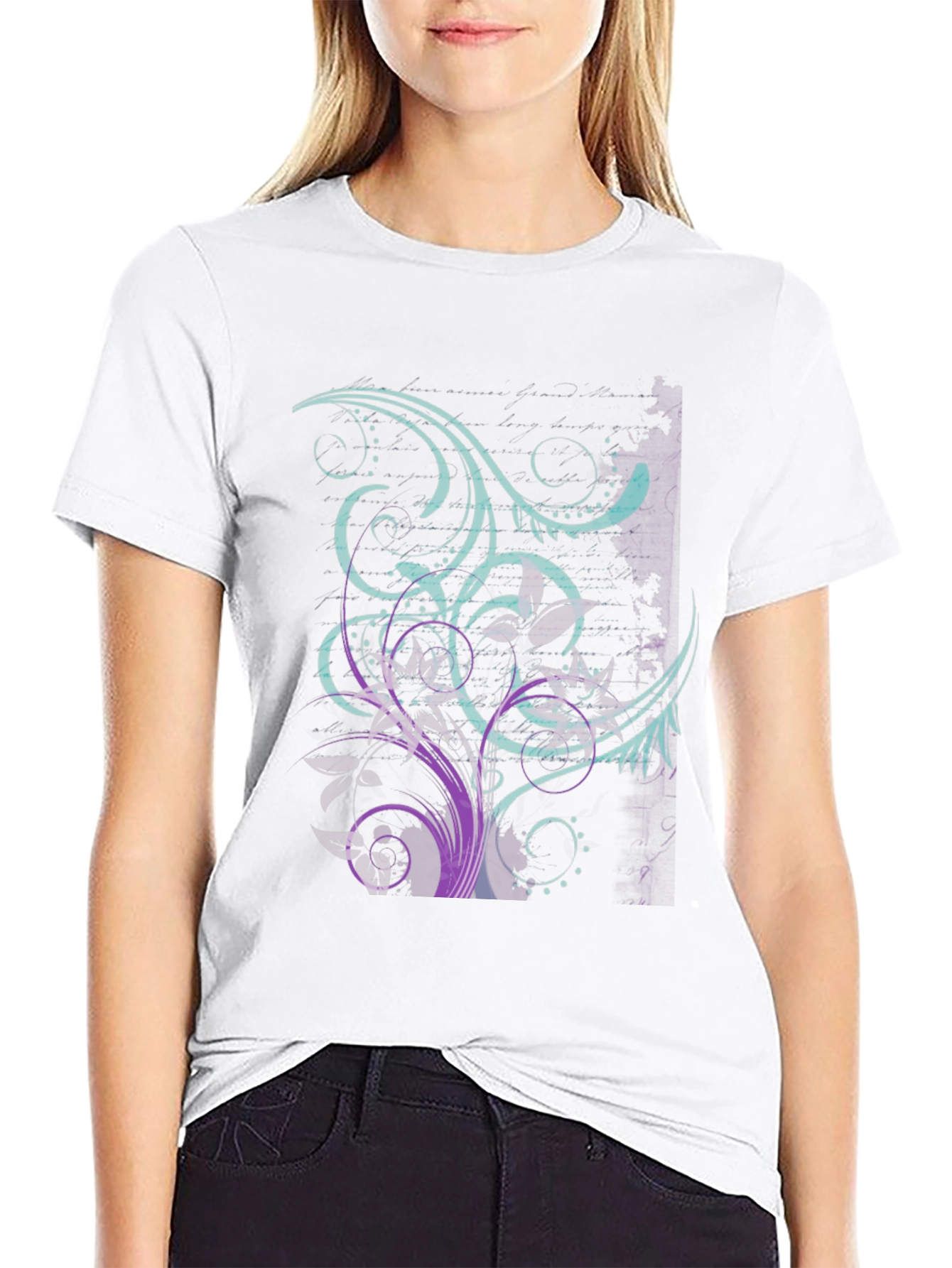 Floral Swirl Graphic Tee - Black