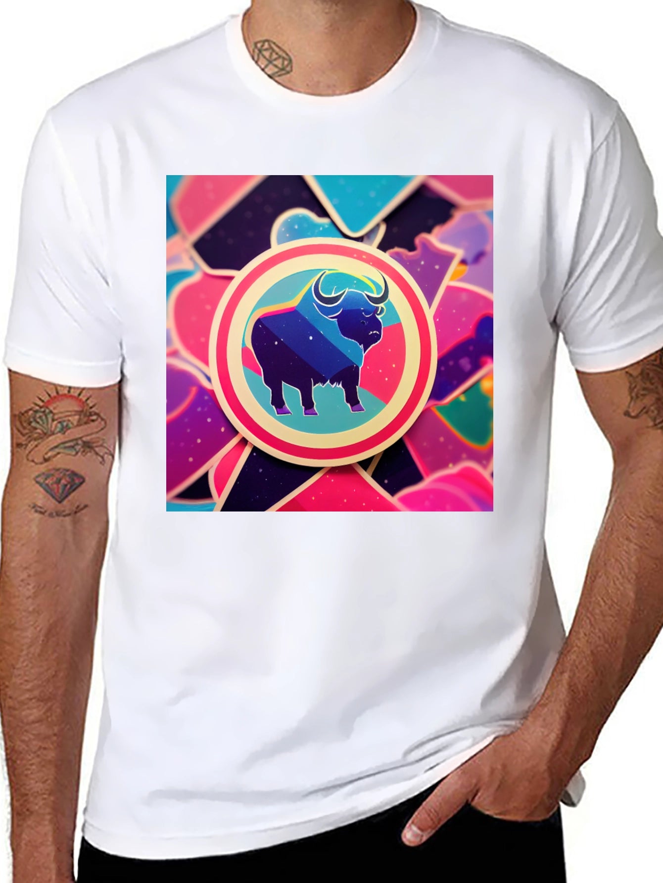 Galaxy Bull Graphic Tee - Trendy Mens Black T-Shirt