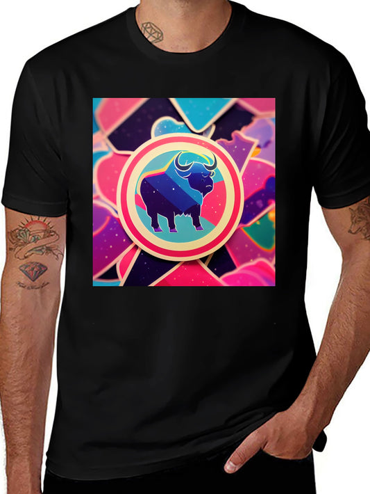 Galaxy Bull Graphic Tee - Trendy Mens Black T-Shirt