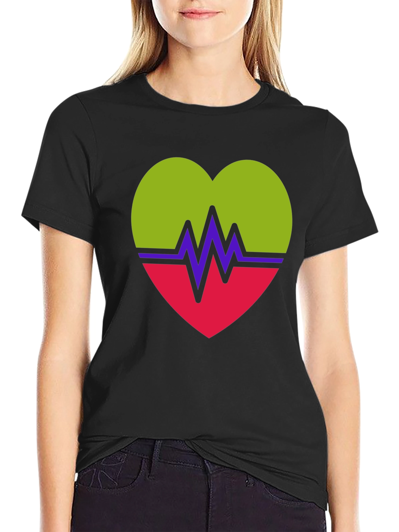 Heartbeat Heart Graphic Tee - Casual Crew Neck T-Shirt