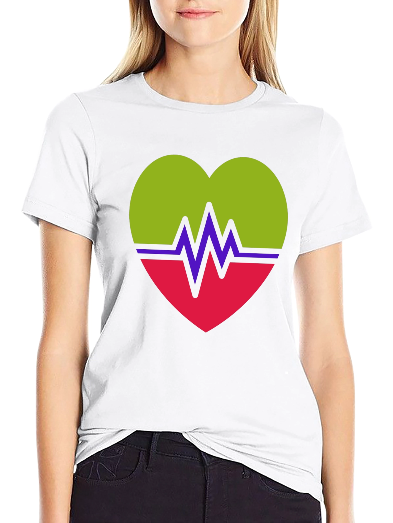 Heartbeat Heart Graphic Tee - Casual Crew Neck T-Shirt