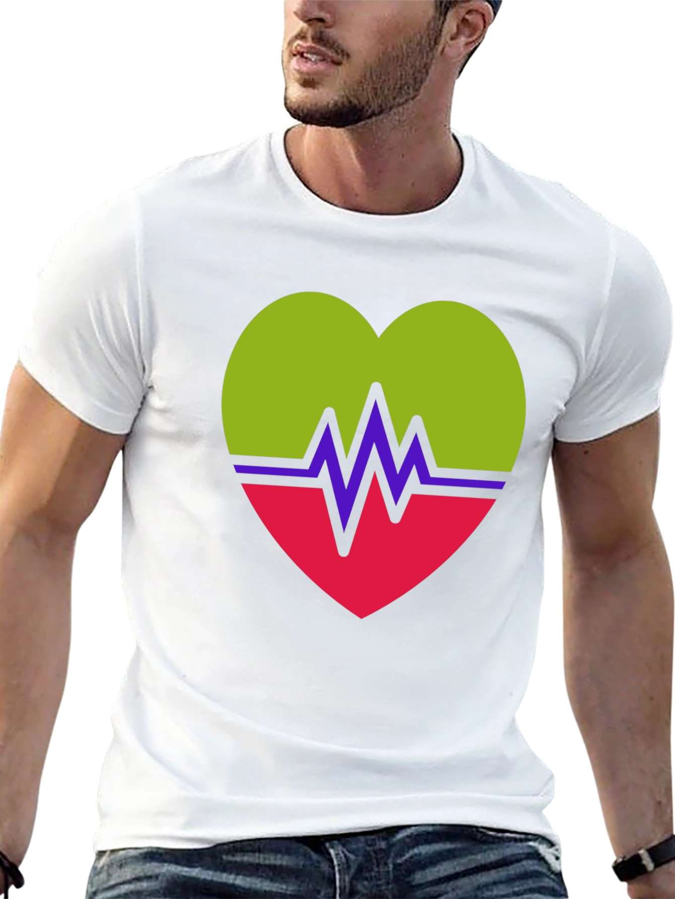 Heartbeat Heart Graphic Tee - Casual Crew Neck T-Shirt