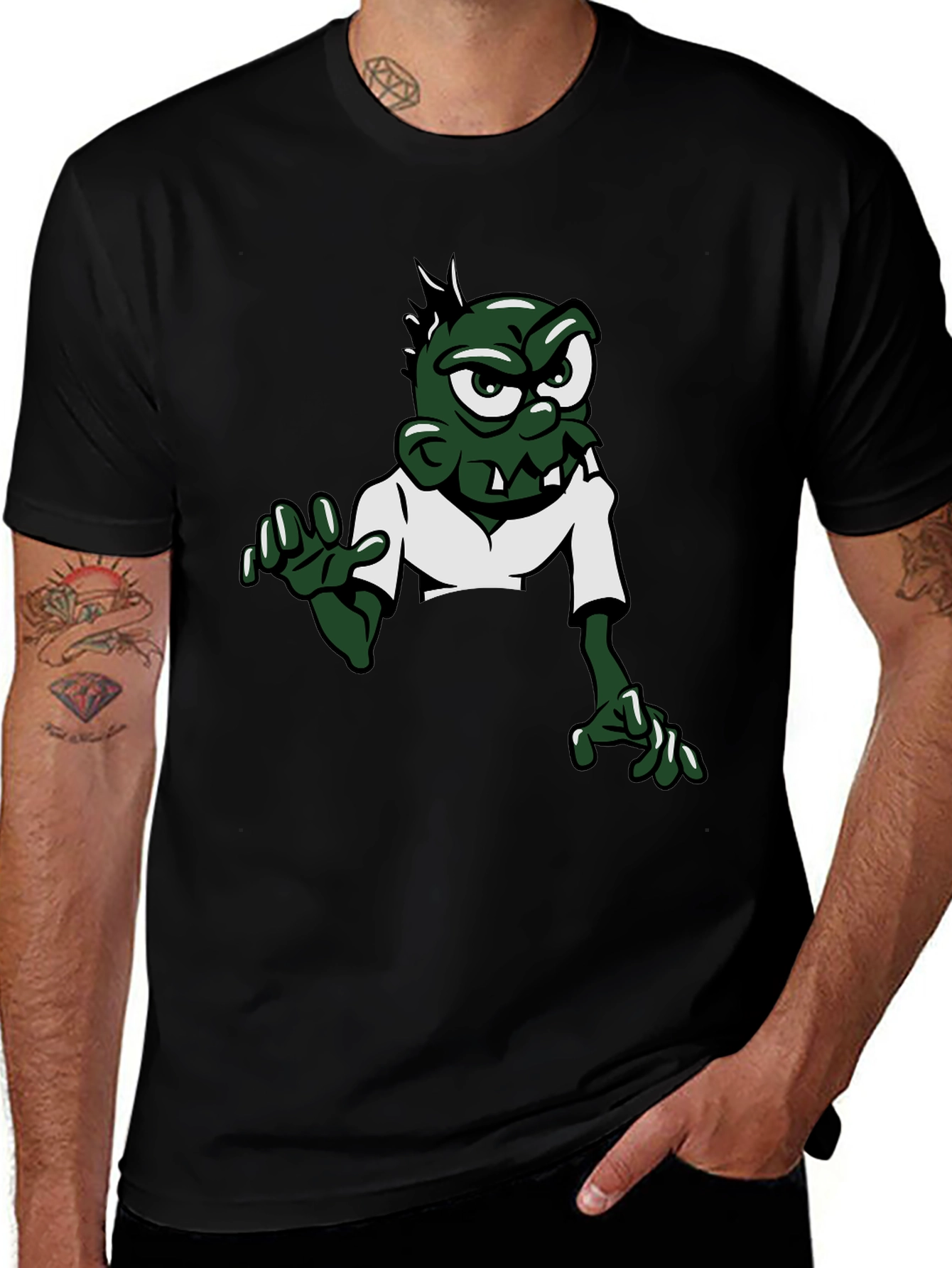 Cartoon Zombie Graphic Tee - Black Short Sleeve