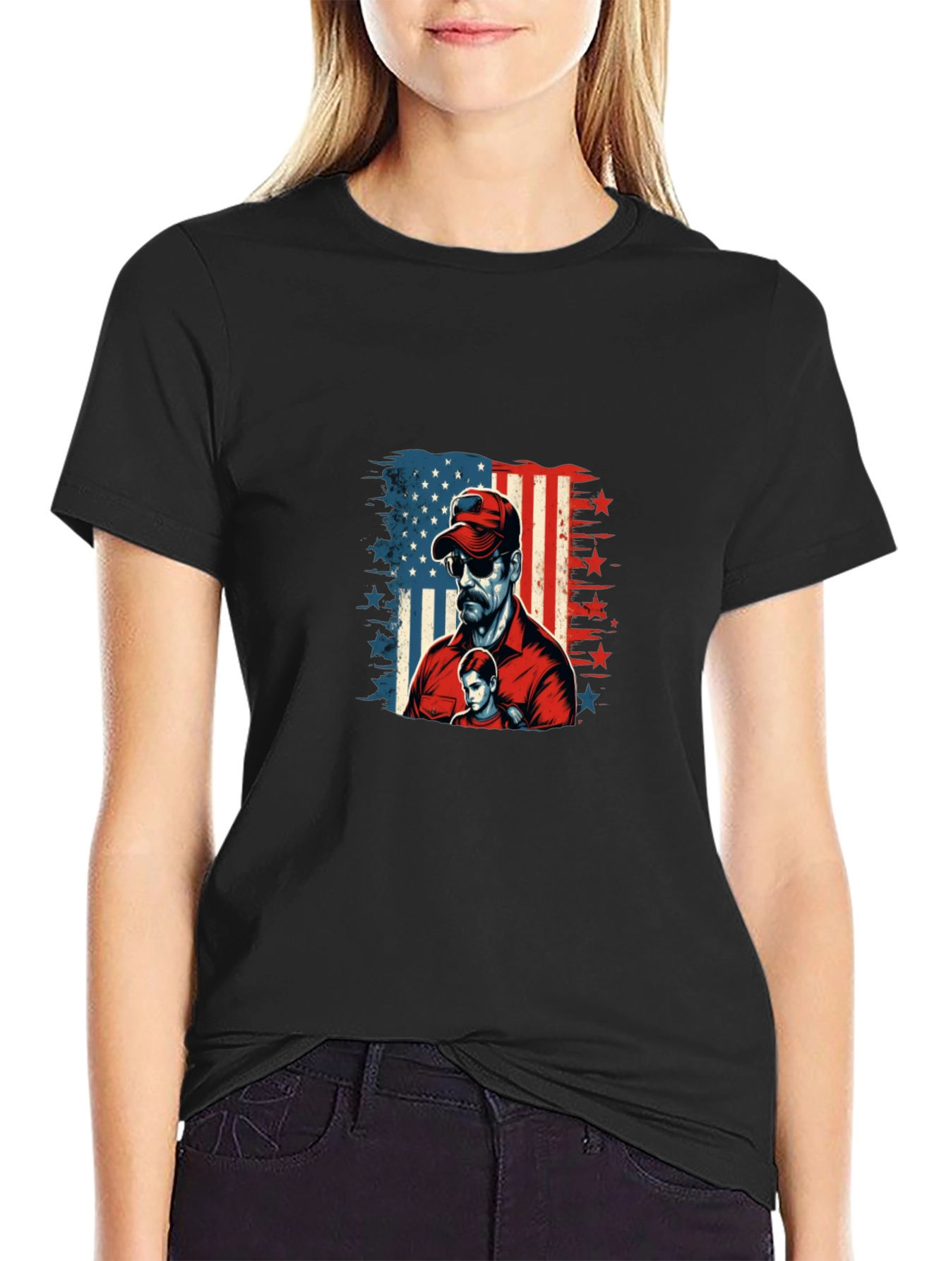 Patriotic Dad & Son Graphic Black Tee