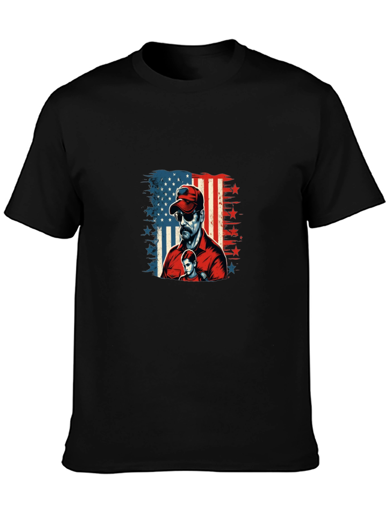 Patriotic Dad & Son Graphic Black Tee