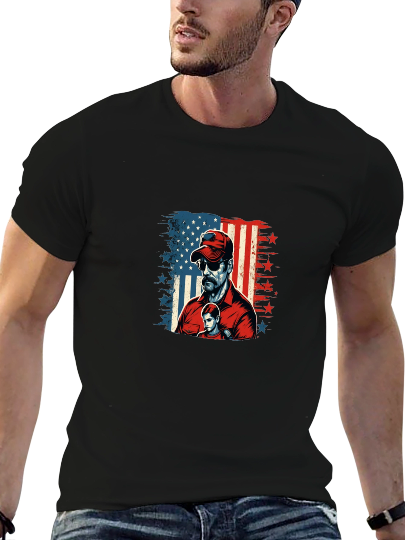 Patriotic Dad & Son Graphic Black Tee