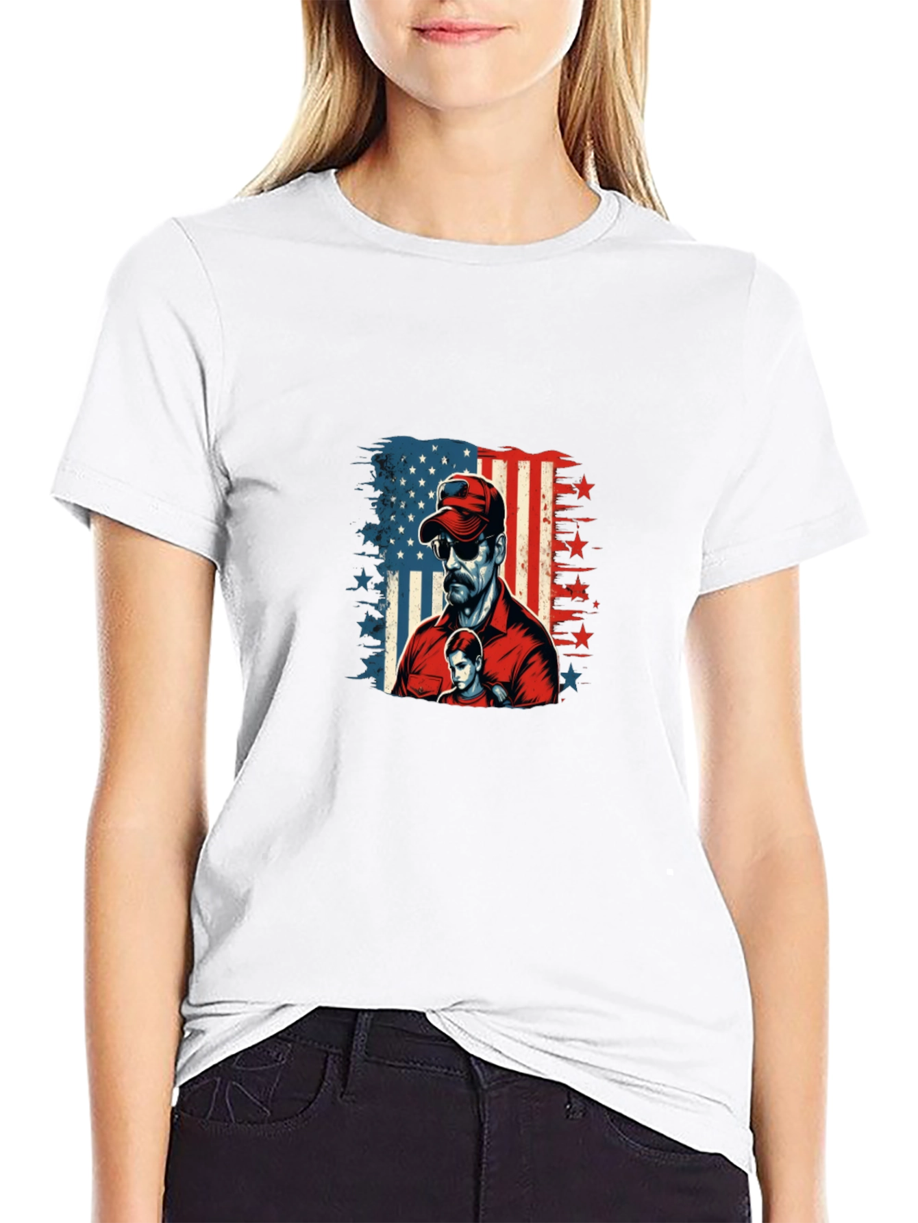Patriotic Dad & Son Graphic Black Tee