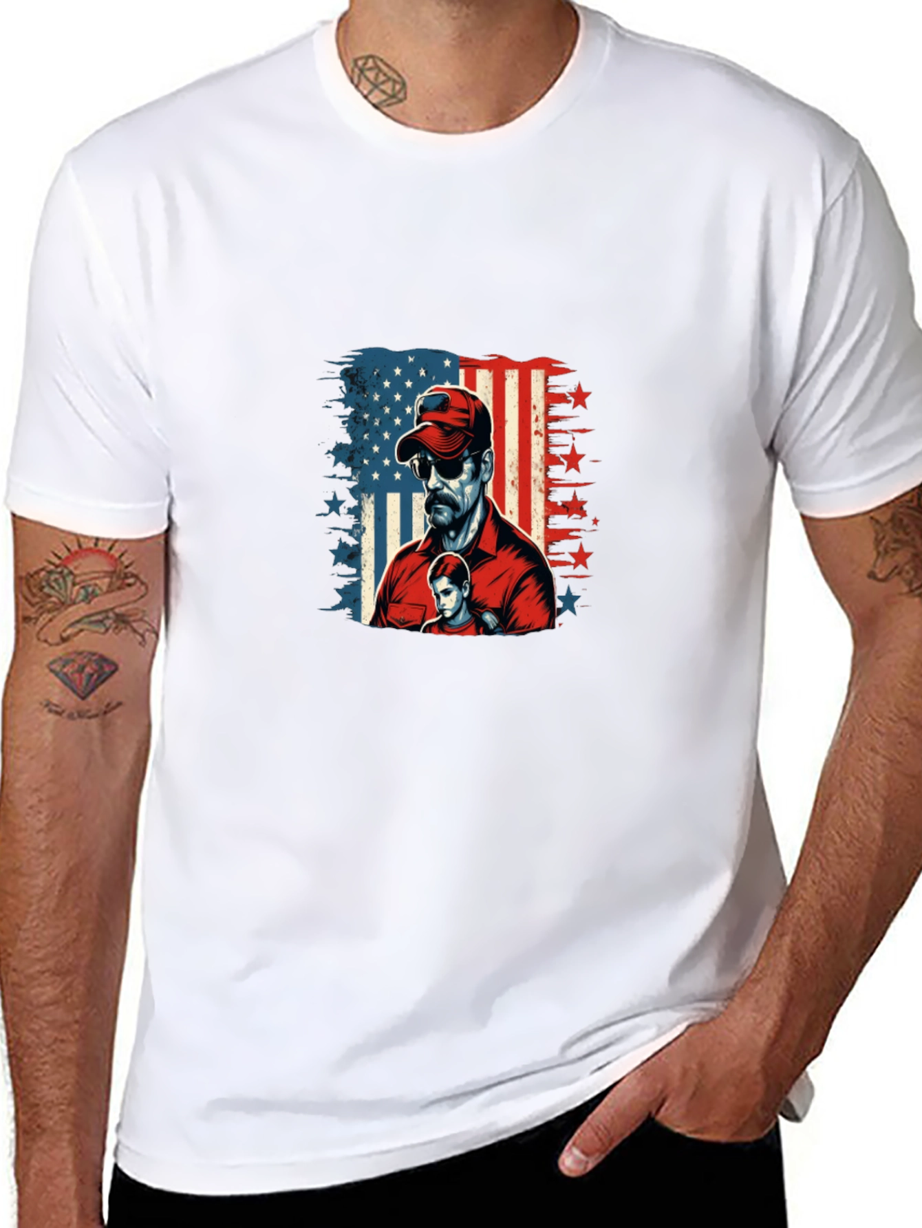 Patriotic Dad & Son Graphic Black Tee