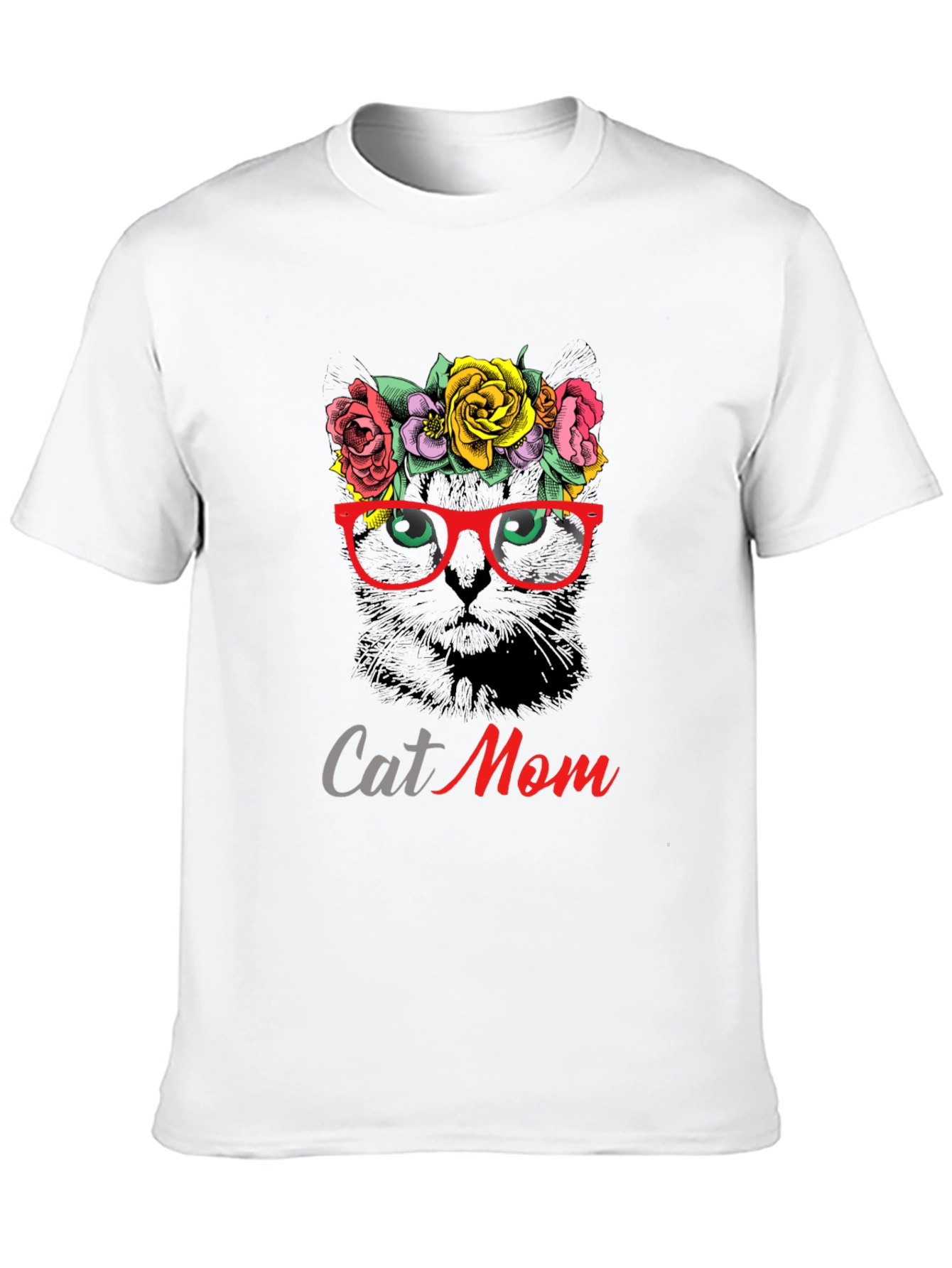 Cat Mom T-Shirt - Floral Cat with Glasses
