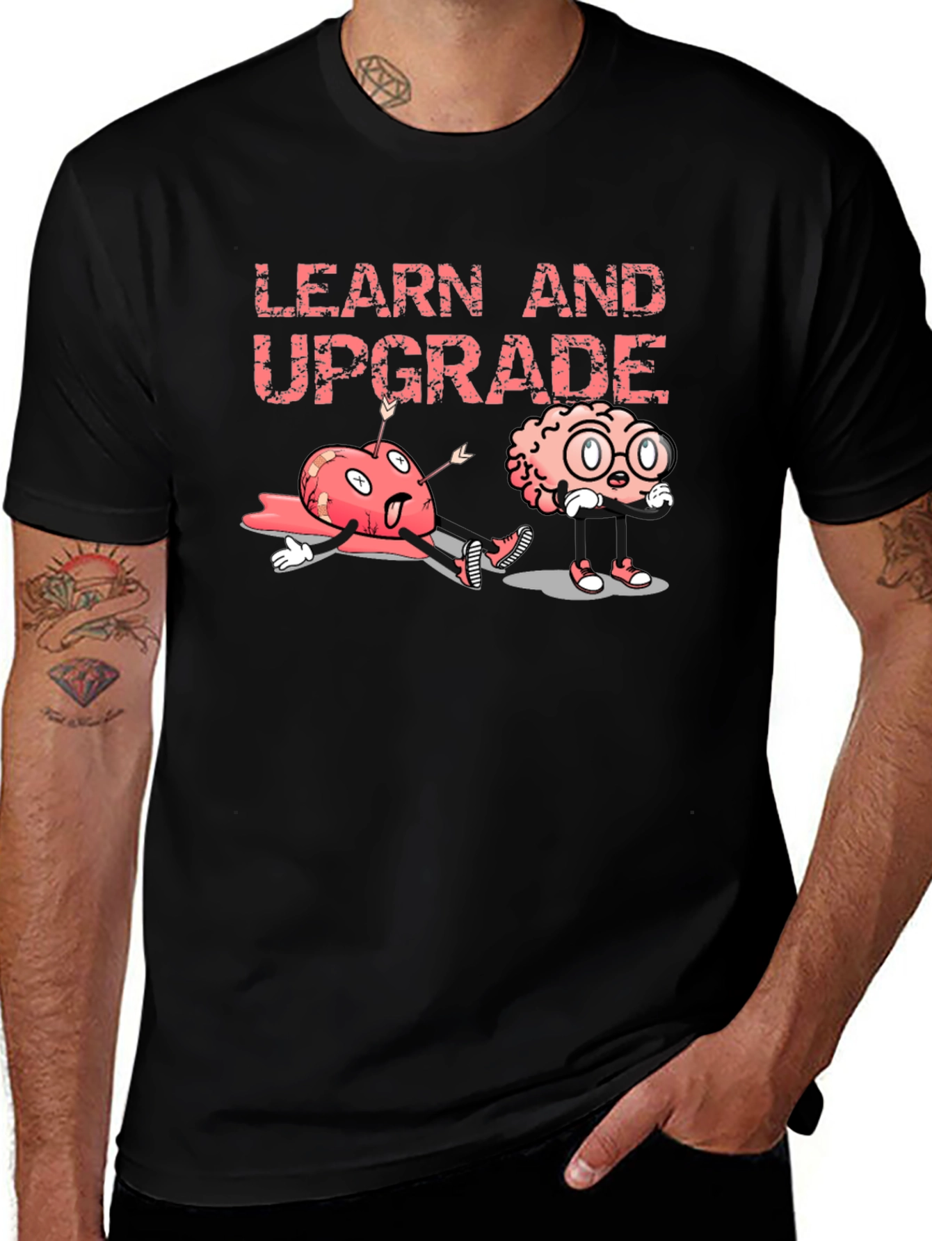 Learn and Upgrade Graphic Tee - Black Cotton T-Shirt