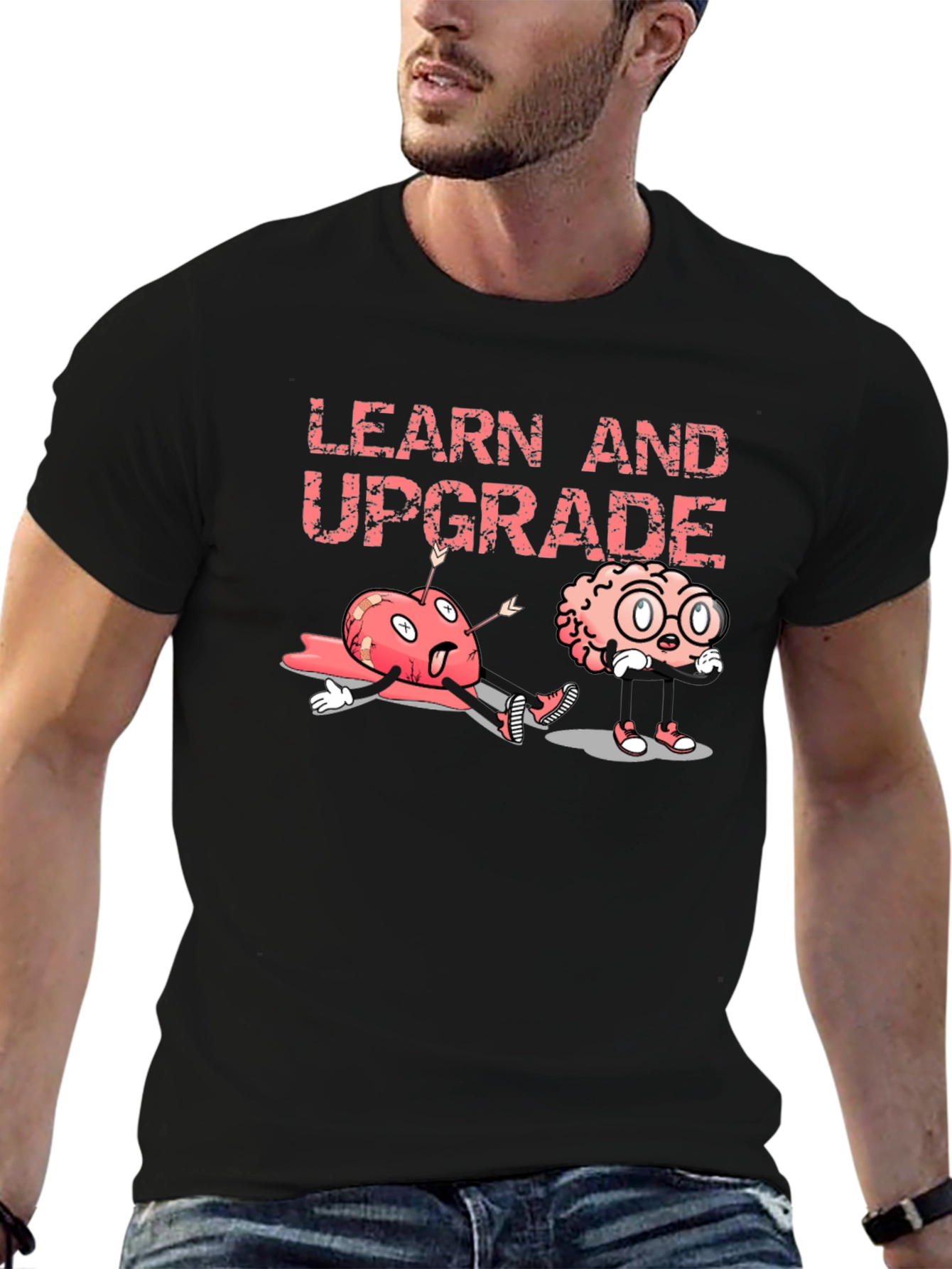 Learn and Upgrade Graphic Tee - Black Cotton T-Shirt