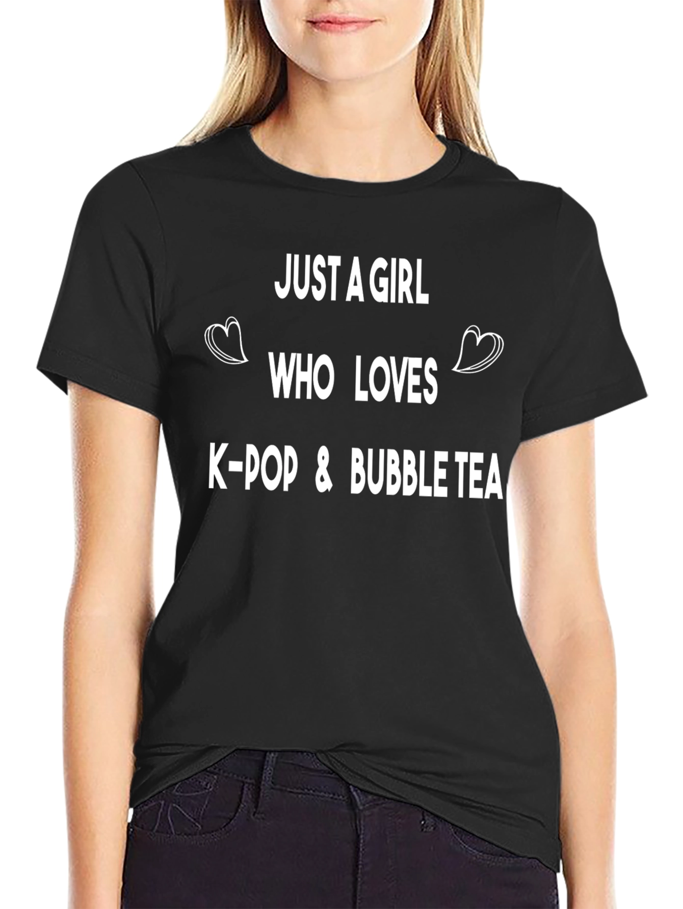 K-Pop & Bubble Tea Girls Black T-Shirt