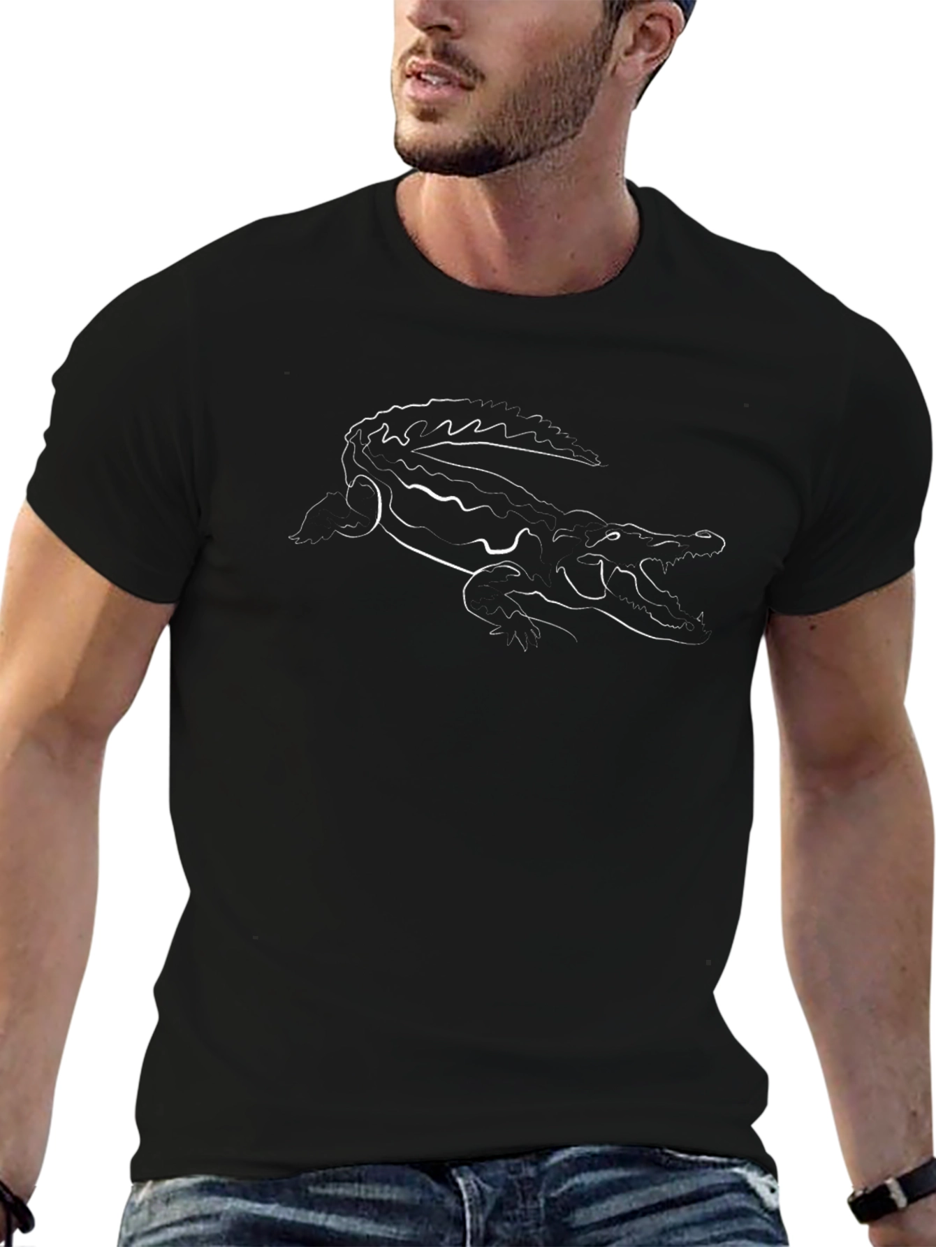 Crocodile Outline Graphic Black T-Shirt