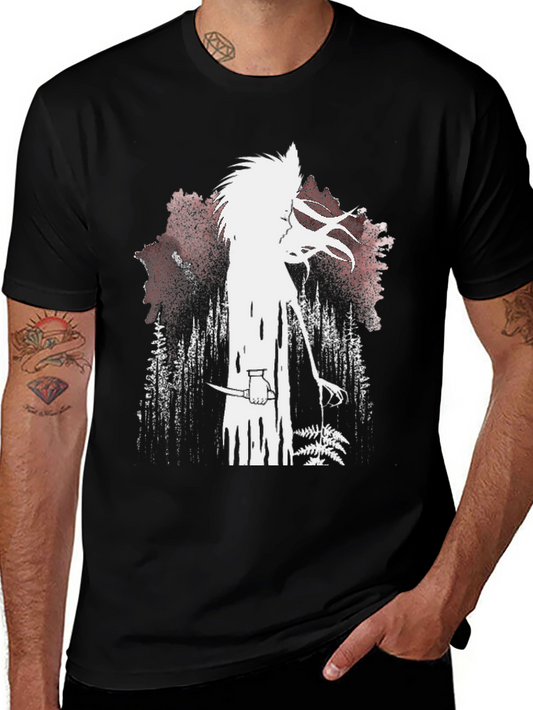 Eerie Forest Creature Graphic Tee - Mens Black T-Shirt