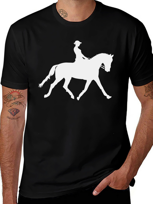 Equestrian Silhouette Graphic Tee - Black Cotton Shirt