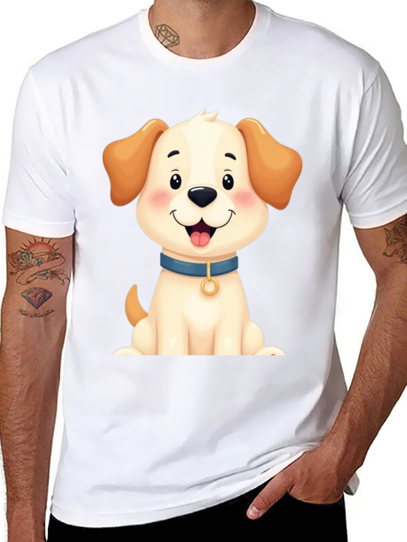 Cute Dog Graphic Tee - Black Cotton Blend
