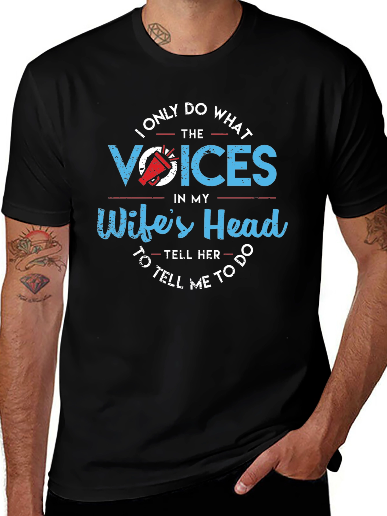 Husbands Wife Voices Novelty Graphic Tee