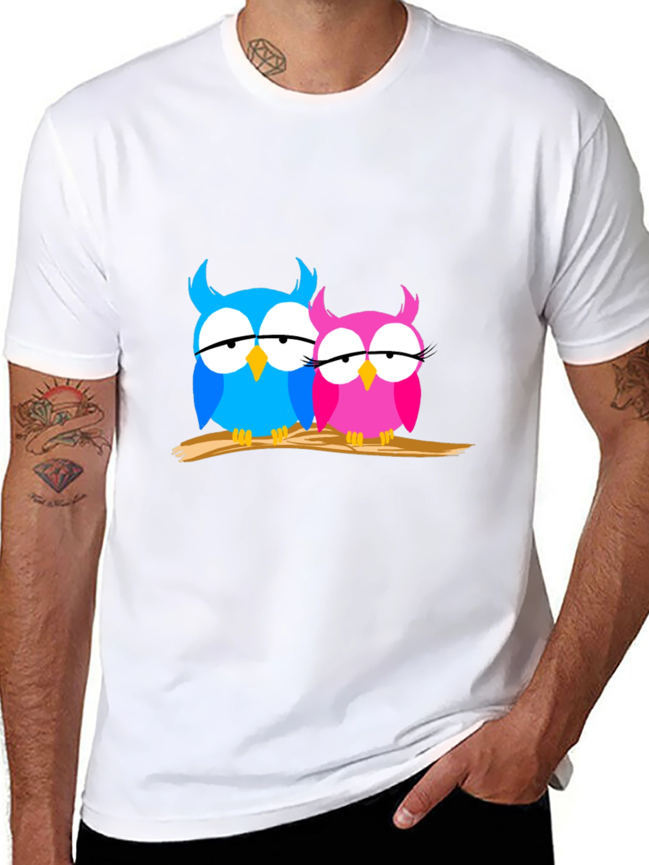 Owl Couple Graphic Tee - Trendy Black T-Shirt
