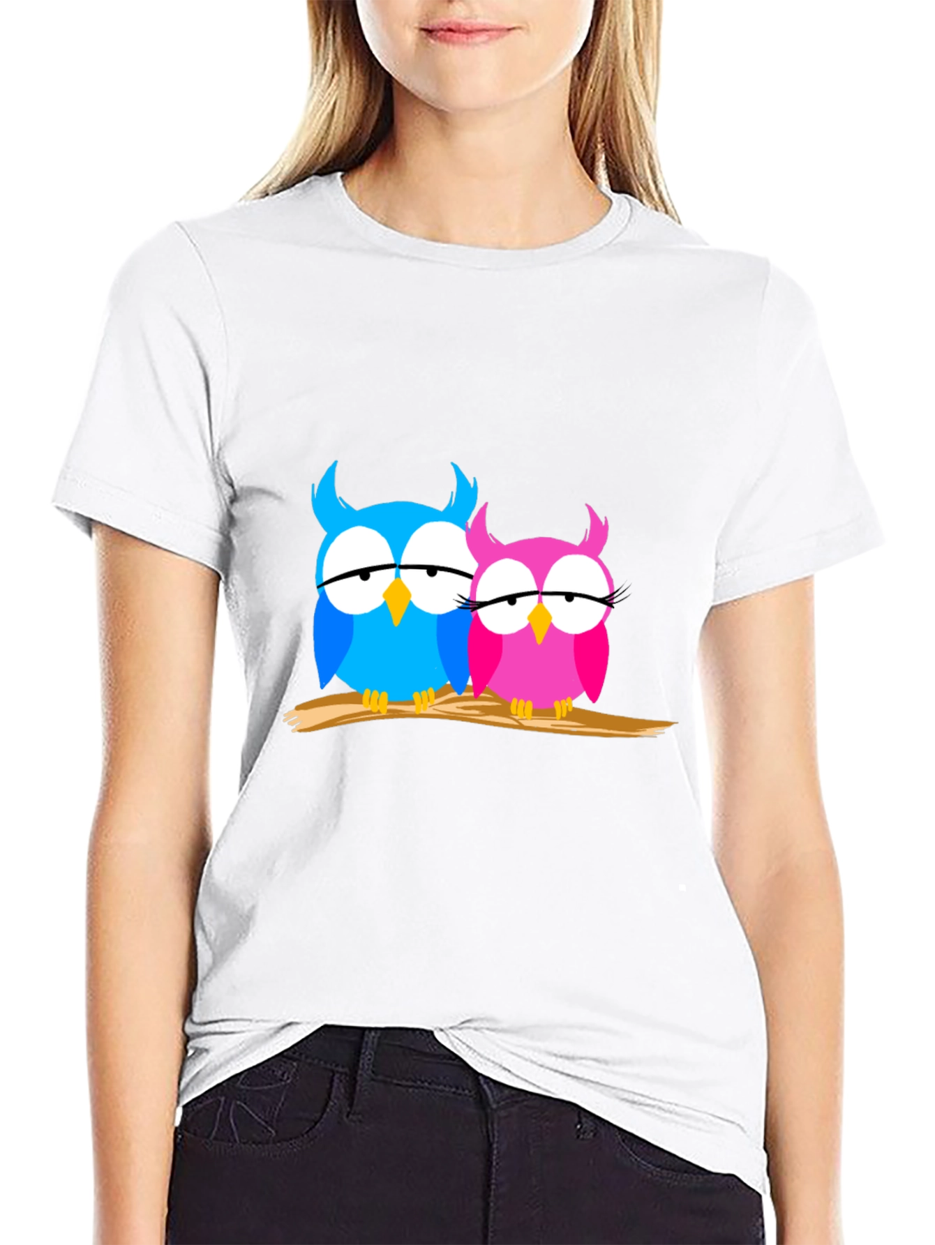 Owl Couple Graphic Tee - Trendy Black T-Shirt