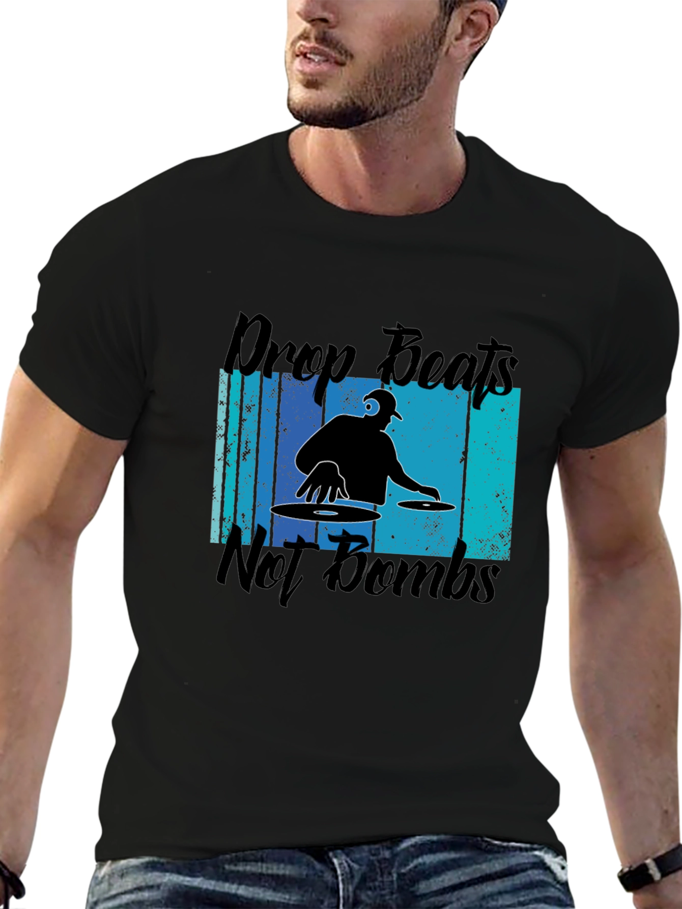 Drop Beats Not Bombs Black Graphic T-Shirt