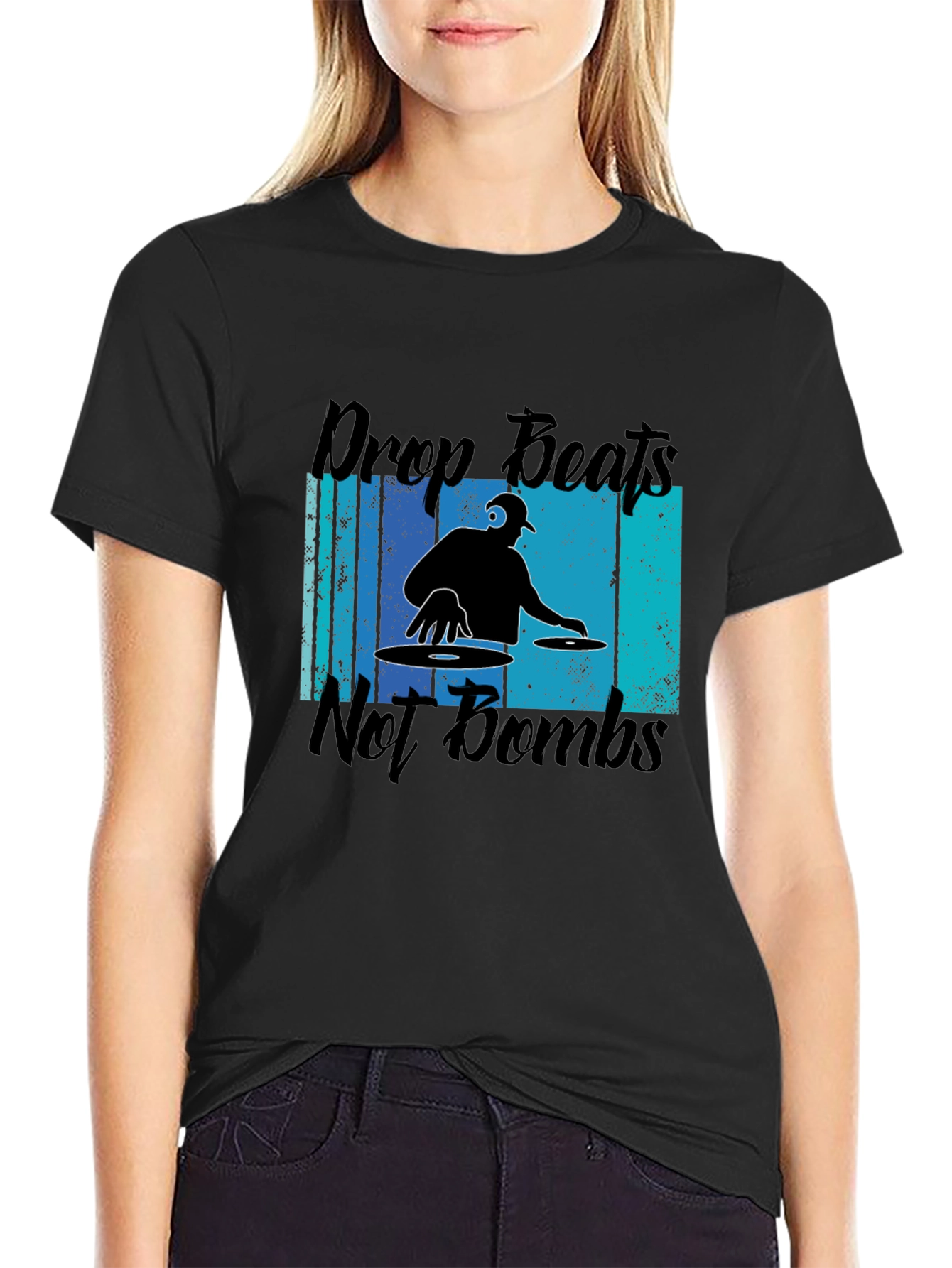 Drop Beats Not Bombs Black Graphic T-Shirt