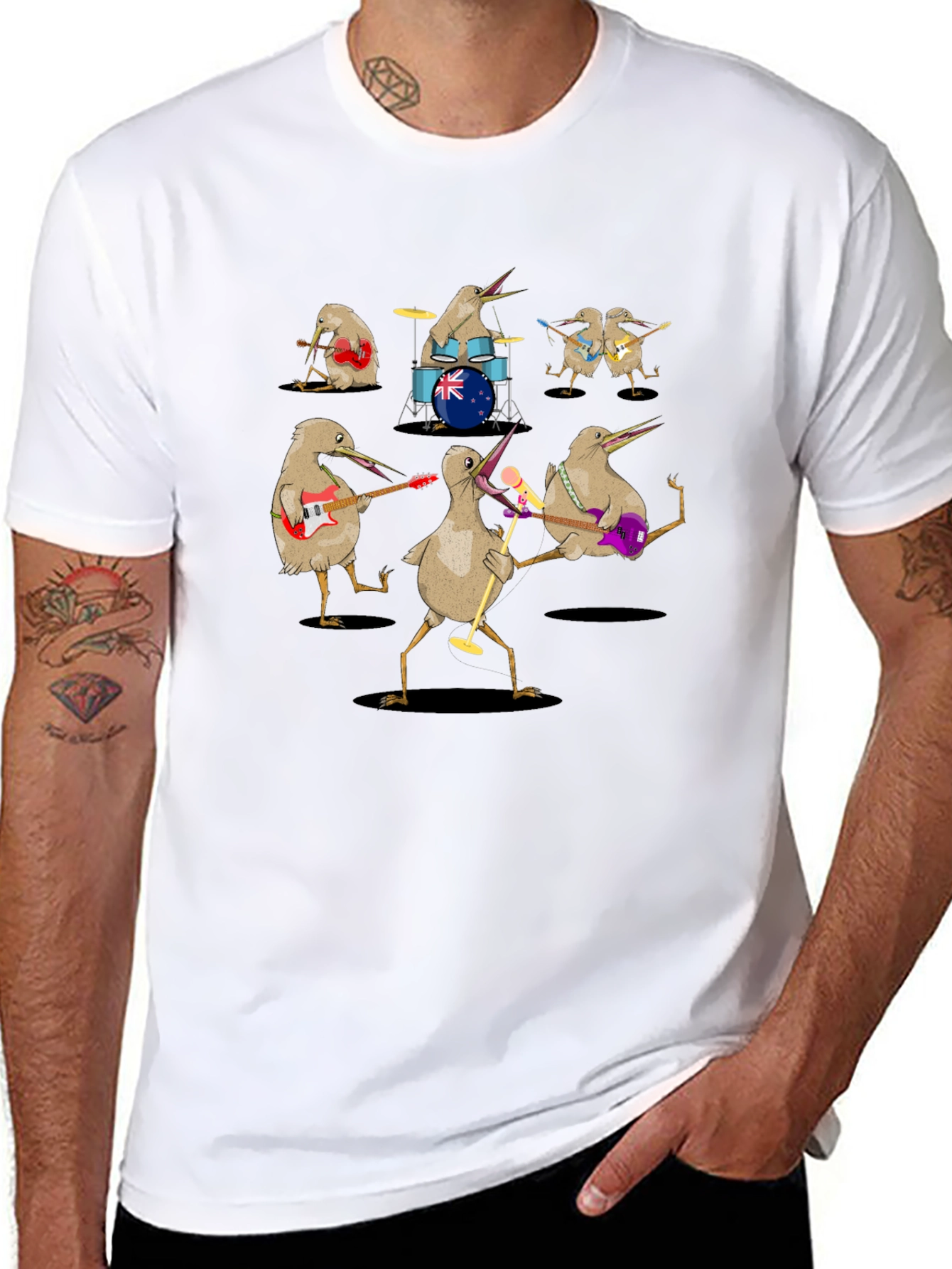 Kiwi Bird Rock Band Graphic T-Shirt
