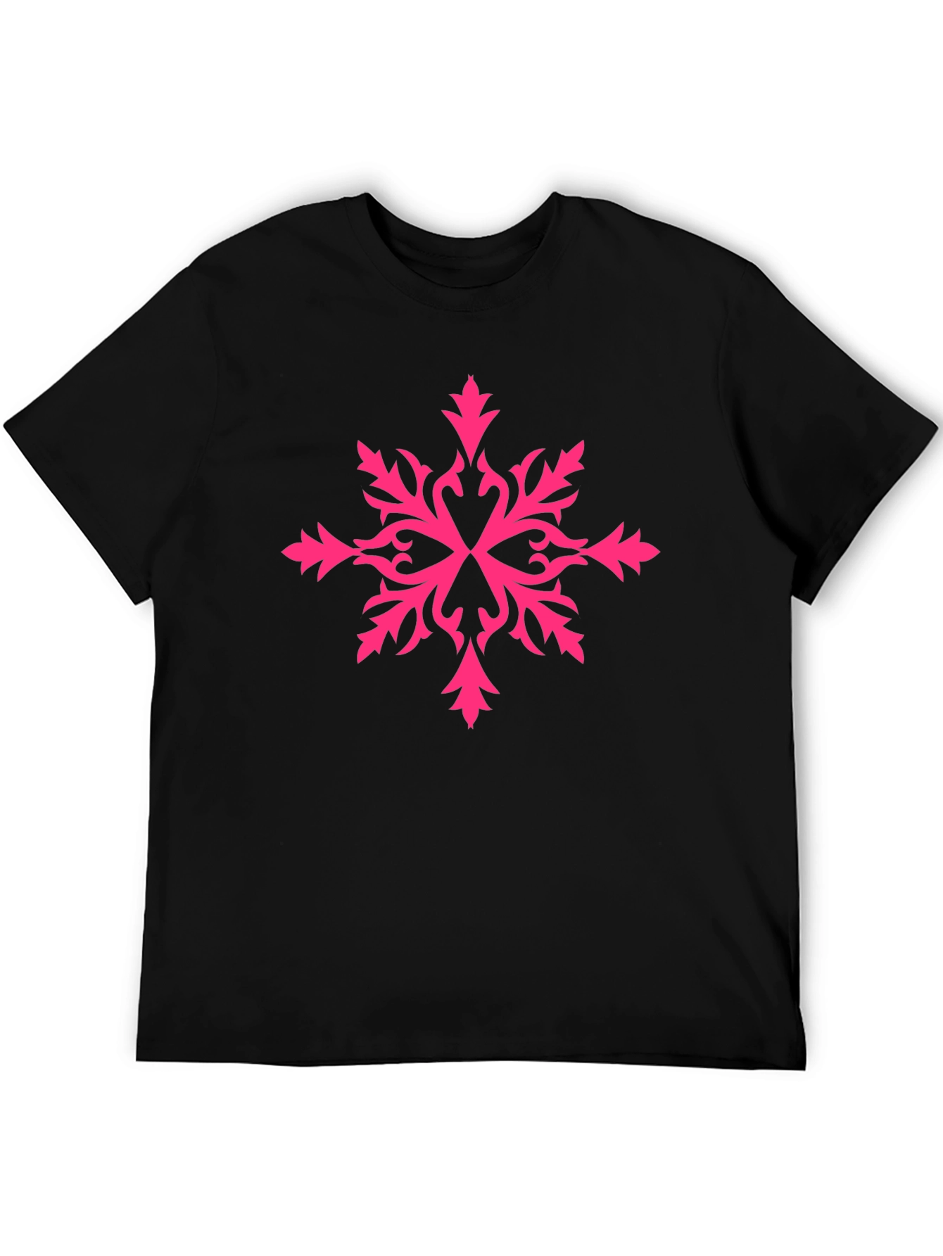 Stylish Black Tee with Pink Snowflake Design
