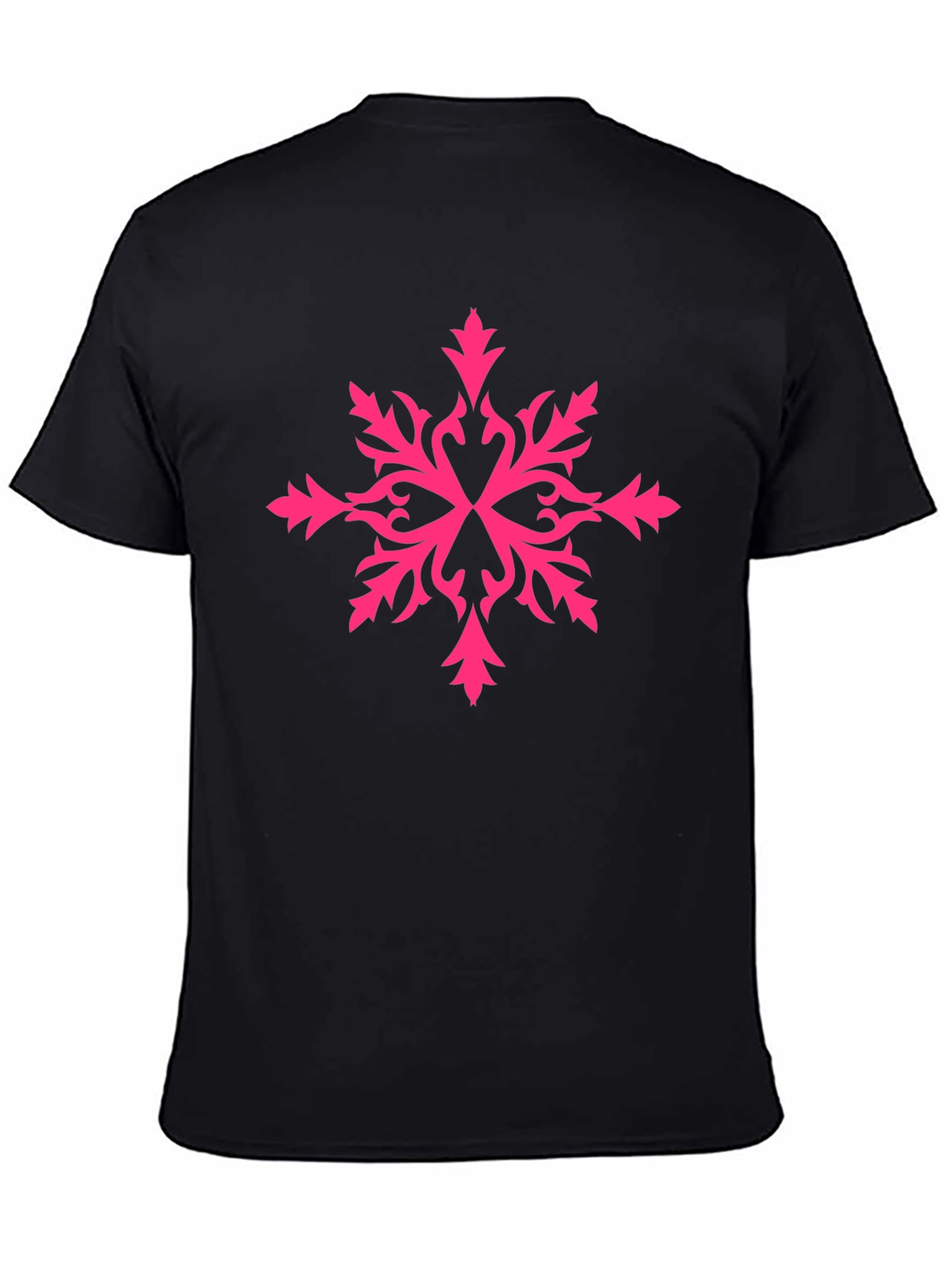 Stylish Black Tee with Pink Snowflake Design