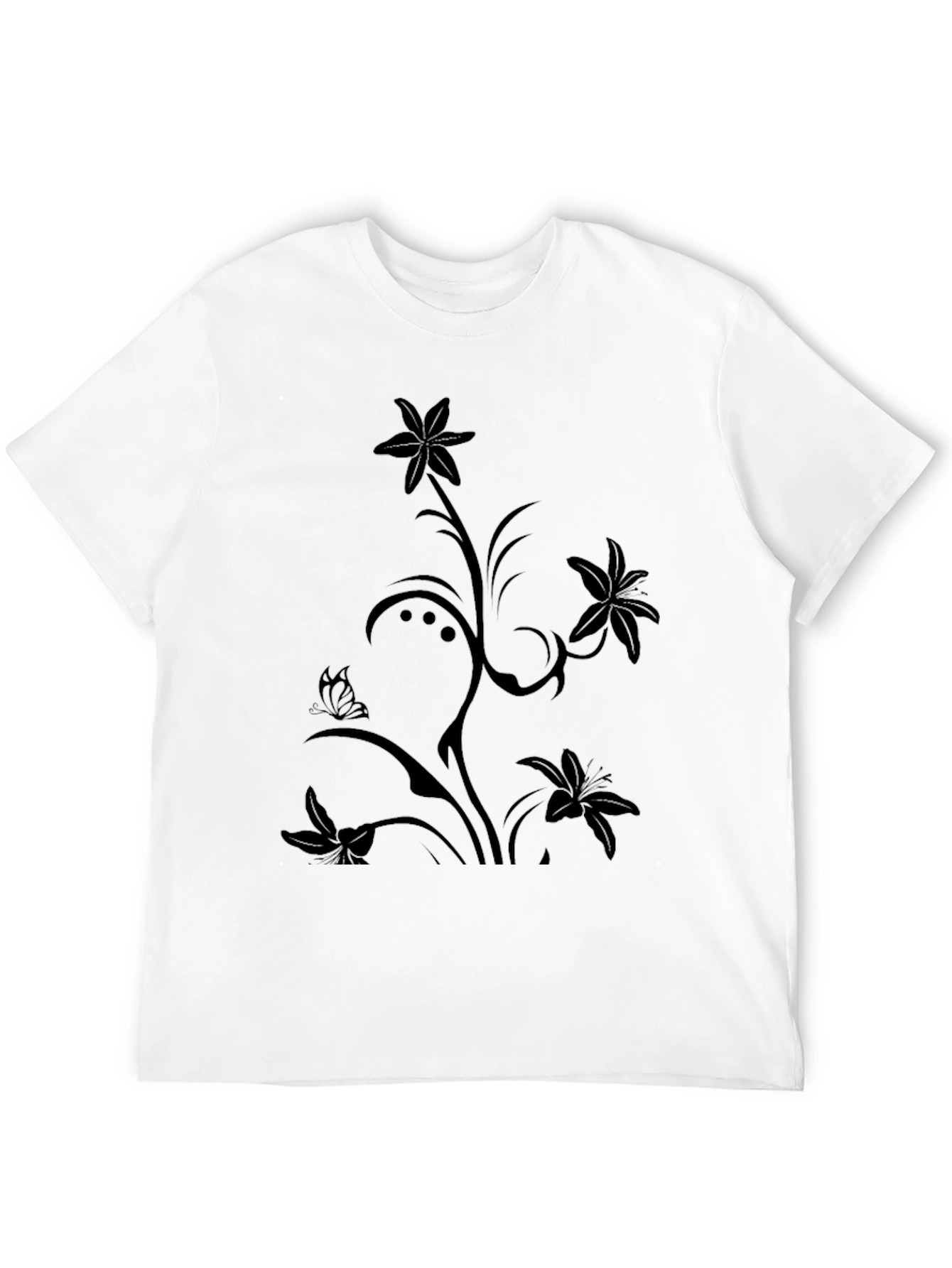 Floral Butterfly Black T-Shirt