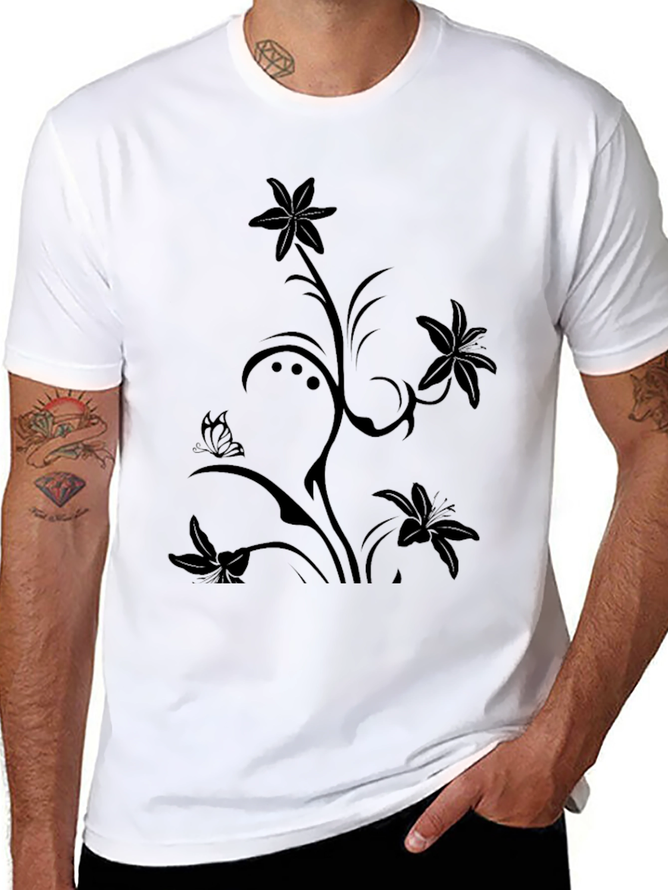 Floral Butterfly Black T-Shirt