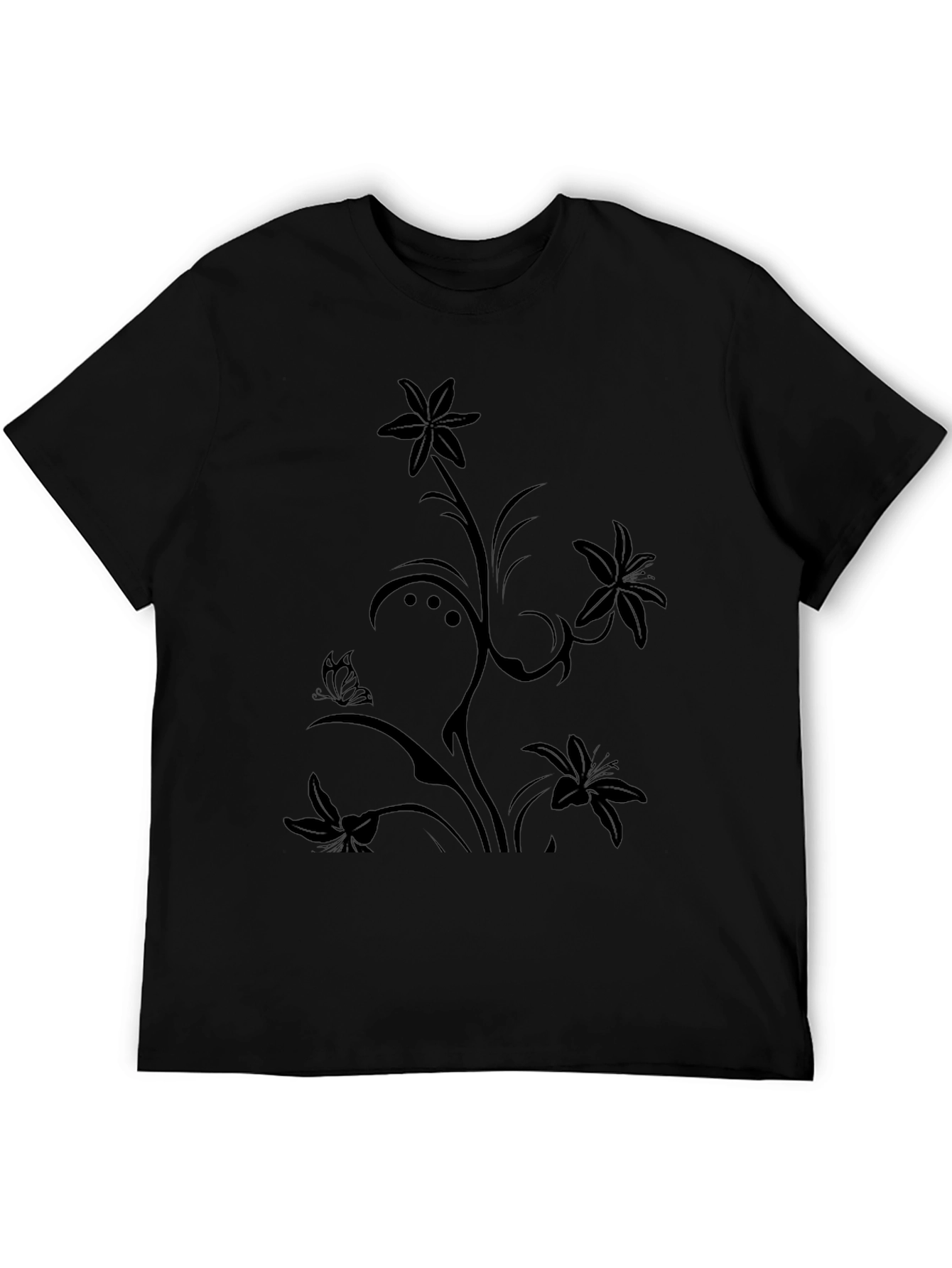 Floral Butterfly Black T-Shirt