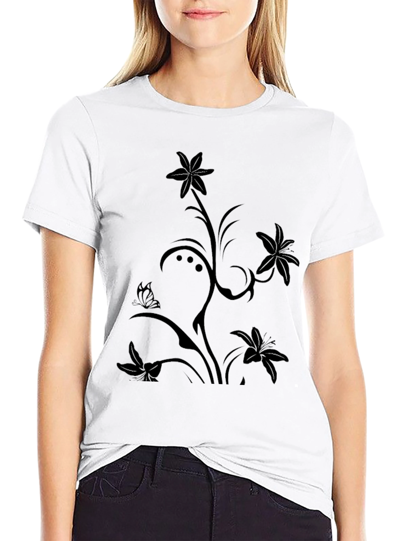 Floral Butterfly Black T-Shirt