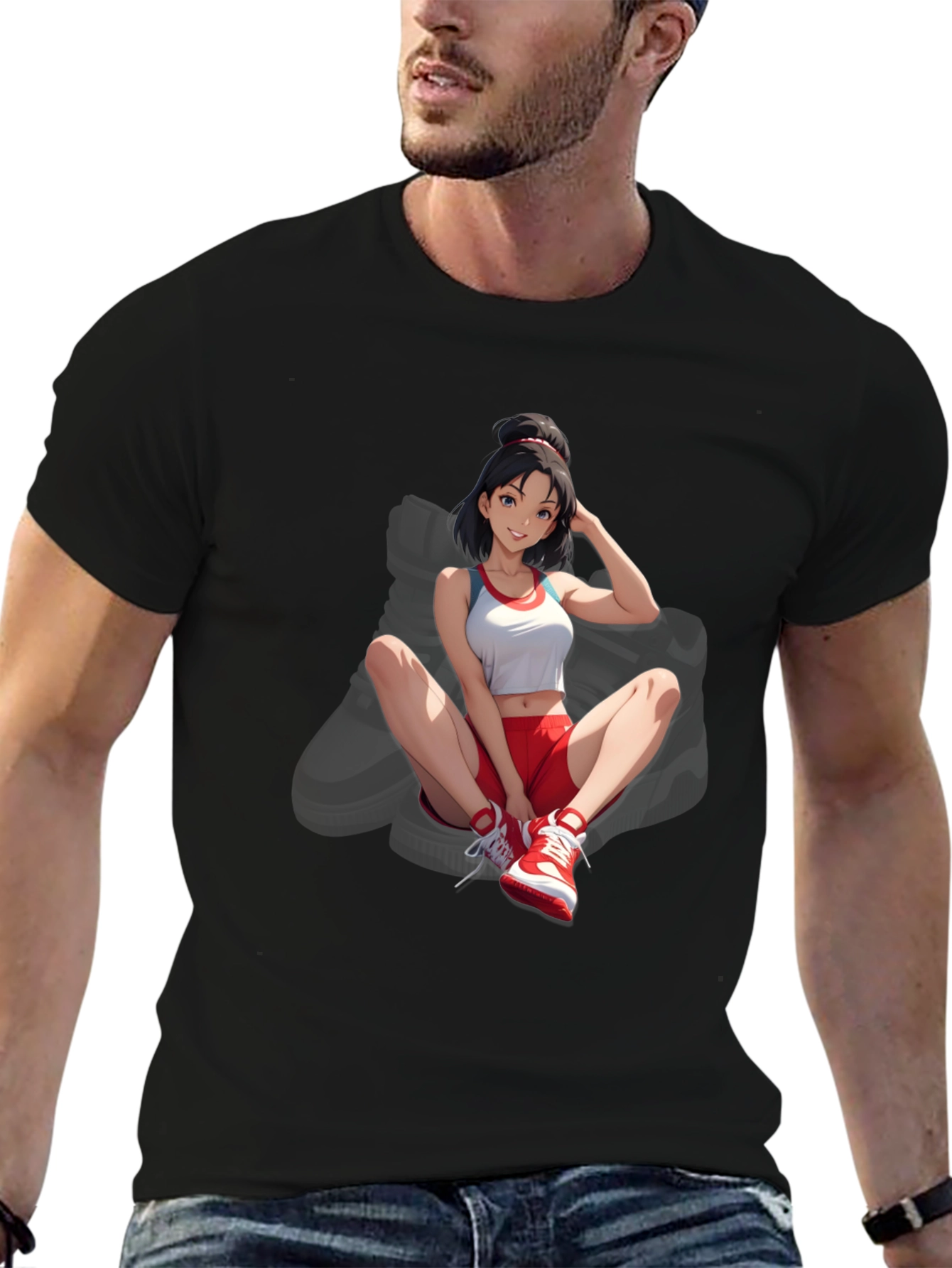 Anime Girl Graphic Tee - Stylish Black Cotton T-Shirt