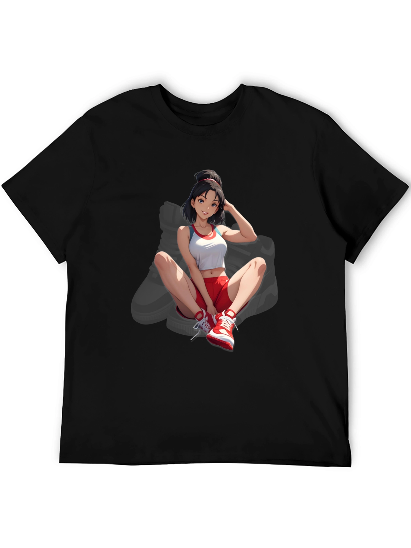 Anime Girl Graphic Tee - Stylish Black Cotton T-Shirt